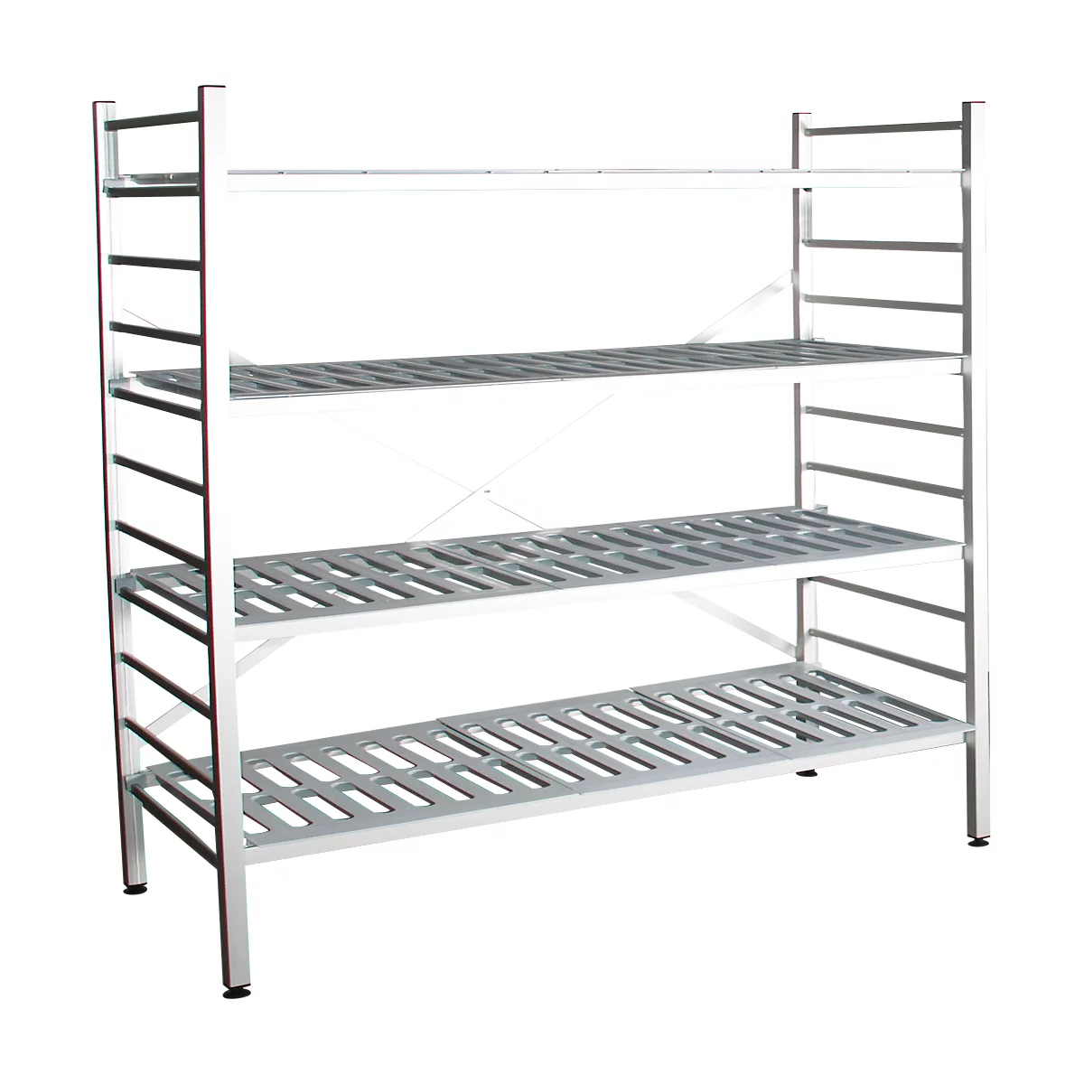 Rayonnage à emboîter aluminium, module de base, avec 4 étagères grillagées en plastique, H 1800 x l. 1500 x P 400 mm