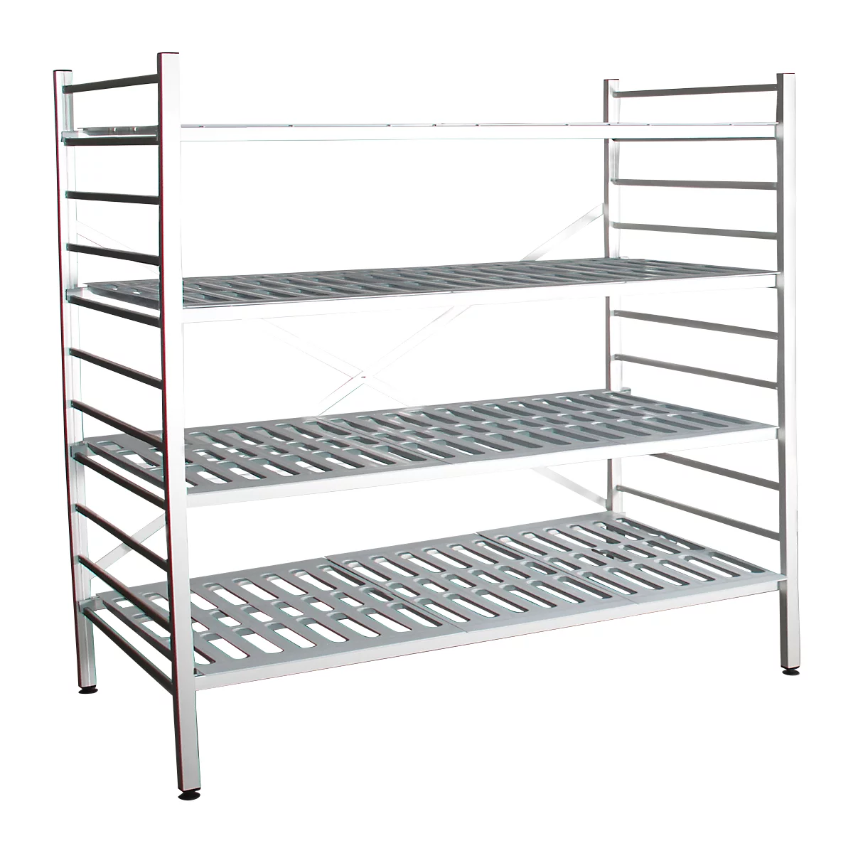 Rayonnage à emboîter aluminium, module de base, avec 4 étagères grillagées en plastique, H 1800 x l. 1500 x P 500 mm
