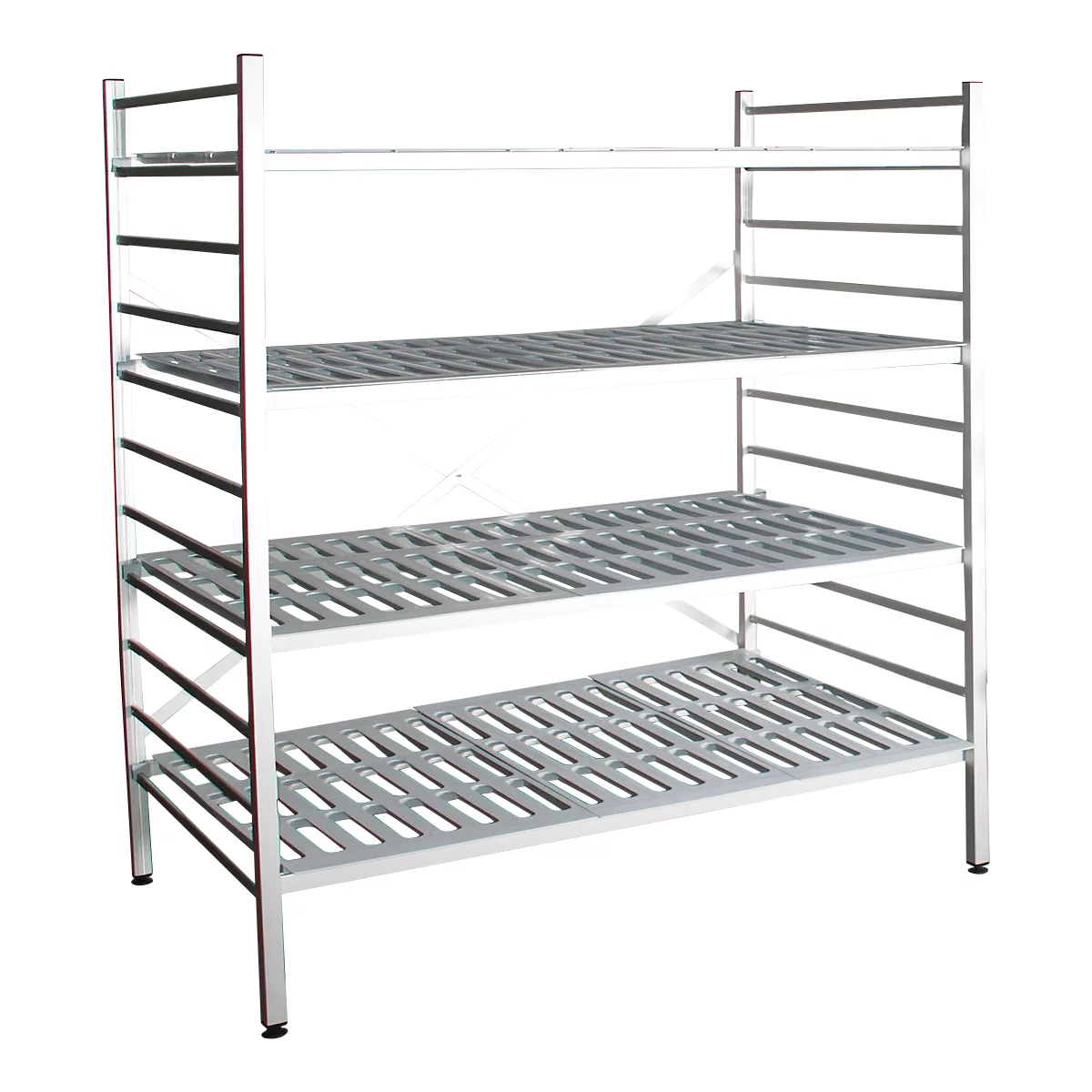 Rayonnage à emboîter aluminium, module de base, avec 4 étagères grillagées en plastique, H 1800 x l. 1500 x P 600 mm