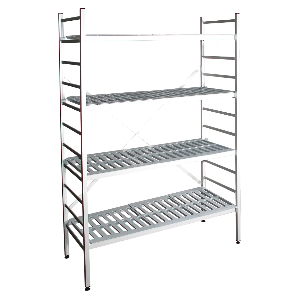 Rayonnage à emboîter aluminium, module de base, avec 4 étagères grillagées en plastique, H 1950 x l. 1000 x P 400 mm