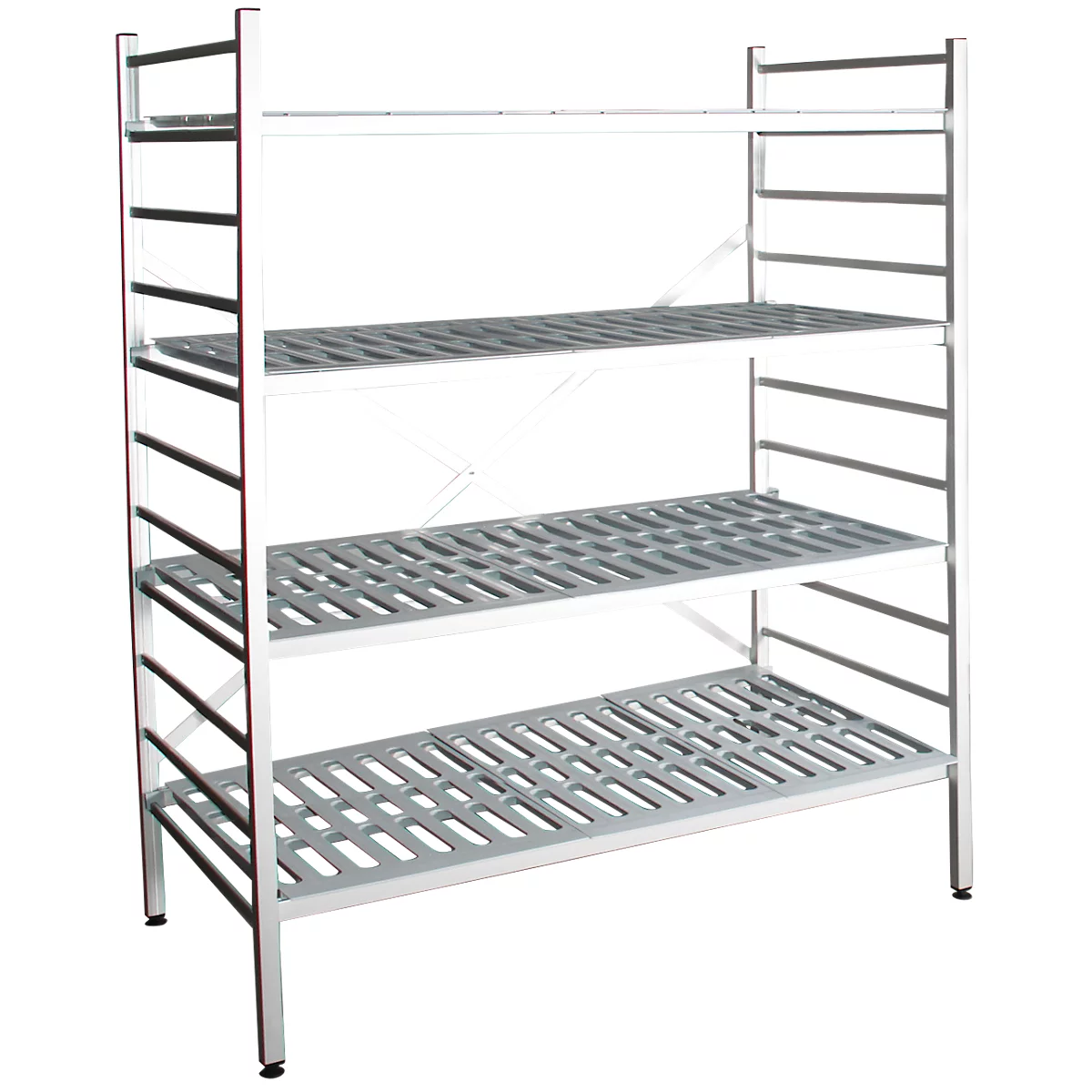 Rayonnage à emboîter aluminium, module de base, avec 4 étagères grillagées en plastique, H 1950 x l. 1200 x P 500 mm