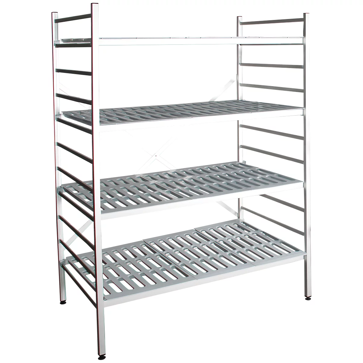 Rayonnage à emboîter aluminium, module de base, avec 4 étagères grillagées en plastique, H 1950 x l. 1200 x P 600 mm