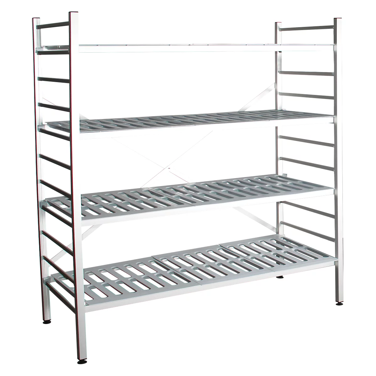 Rayonnage à emboîter aluminium, module de base, avec 4 étagères grillagées en plastique, H 1950 x l. 1500 x P 400 mm