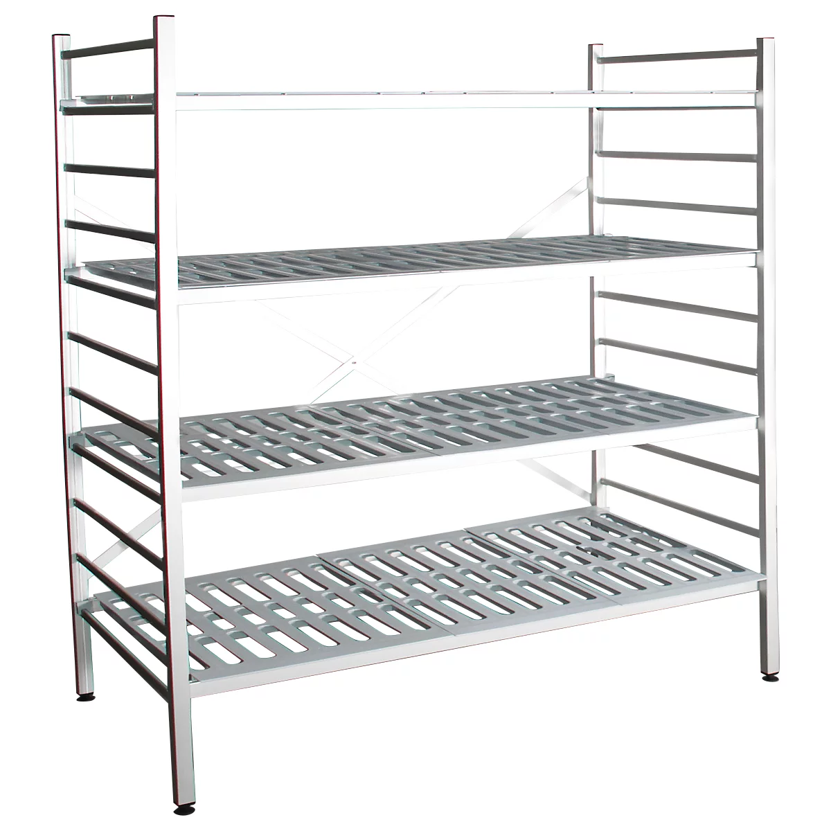 Rayonnage à emboîter aluminium, module de base, avec 4 étagères grillagées en plastique, H 1950 x l. 1500 x P 500 mm