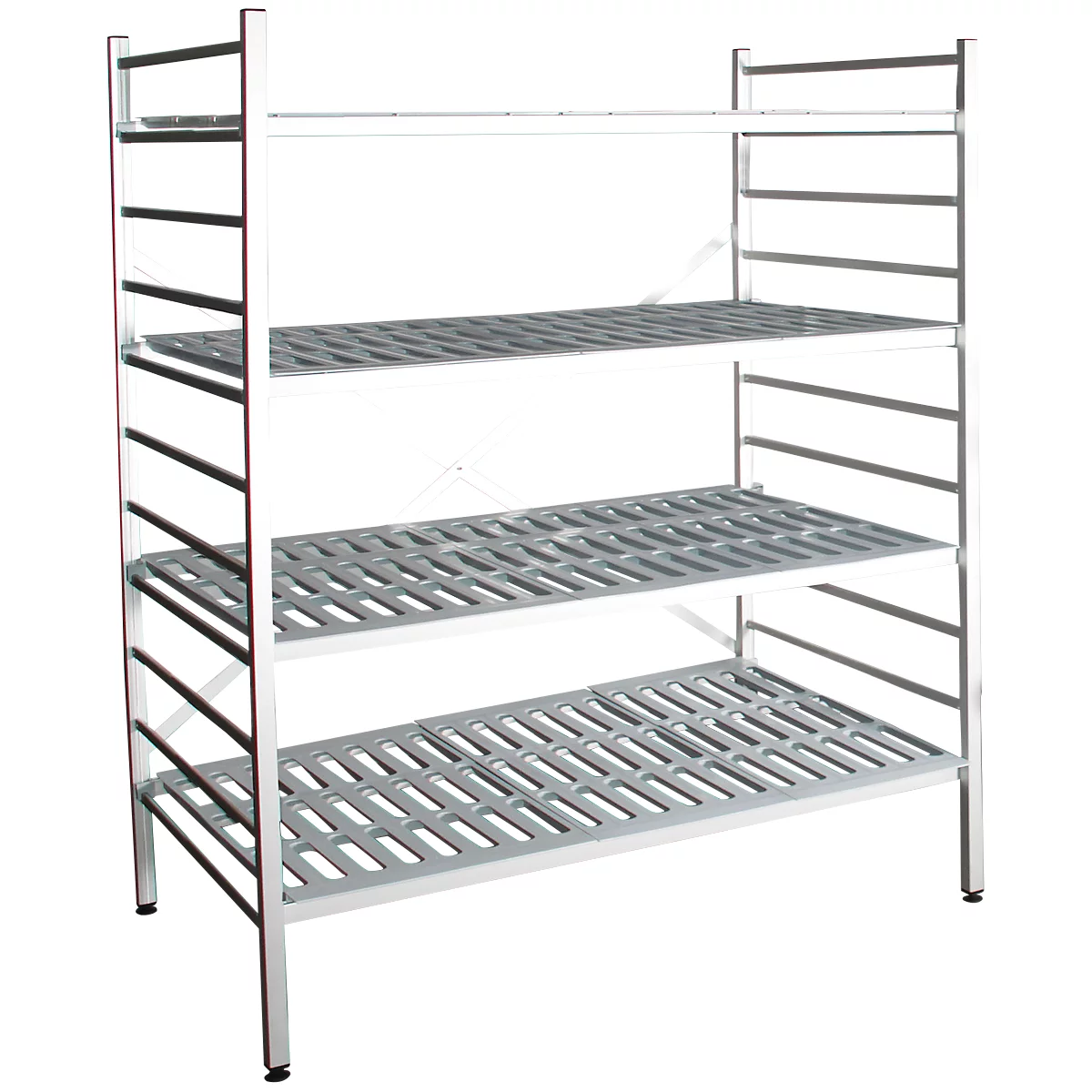 Rayonnage à emboîter aluminium, module de base, avec 4 étagères grillagées en plastique, H 1950 x l. 1500 x P 600 mm