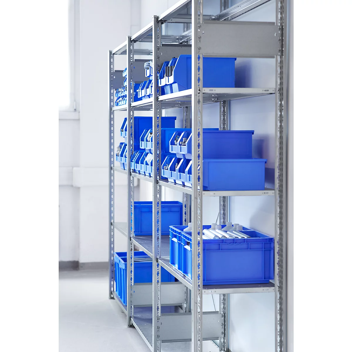 Rayonnage à emboîter MULTIplus150 Express - module de base - l. 1000 x H 2000 mm - 5 étagères - capacité de charge par étagère 150 kg - acier - galvanisé