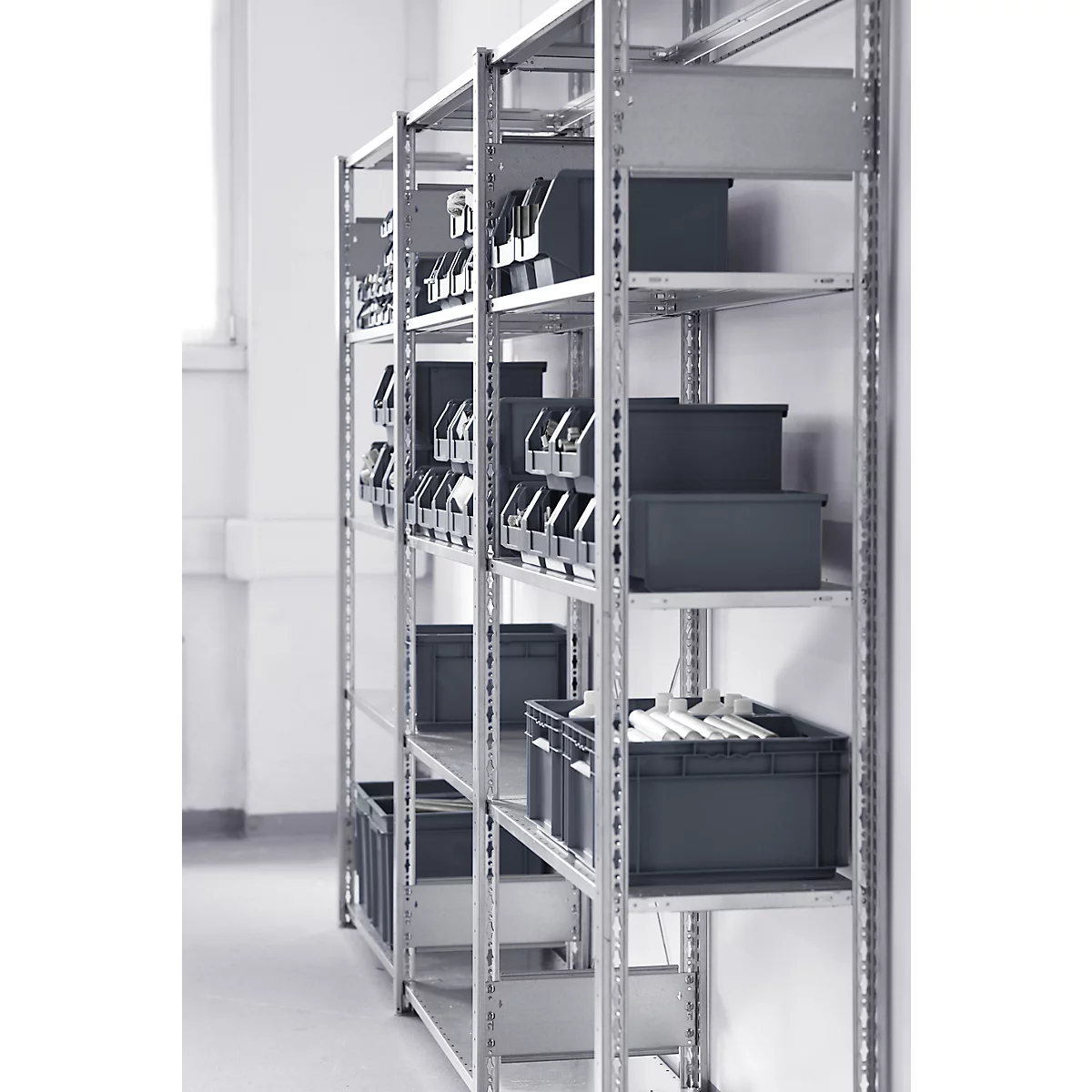 Rayonnage à emboîter MULTIplus150 Express - module de base - l. 1000 x H 2000 mm - 5 étagères - capacité de charge par étagère 150 kg - acier - galvanisé
