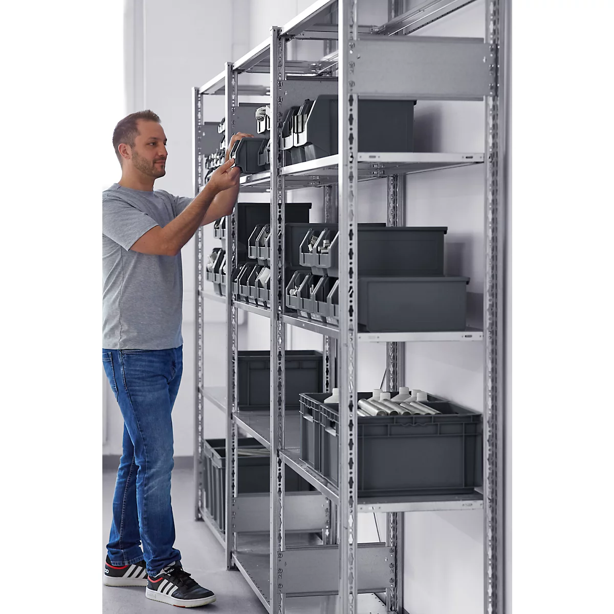 Rayonnage à emboîter MULTIplus150 Express - module de base - l. 1000 x H 2000 mm - 5 étagères - capacité de charge par étagère 150 kg - acier - galvanisé