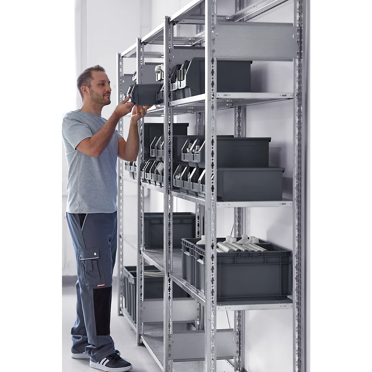 Rayonnage à emboîter MULTIplus150 Express - module de base - l. 1000 x H 2000 mm - 5 étagères - capacité de charge par étagère 150 kg - acier - galvanisé