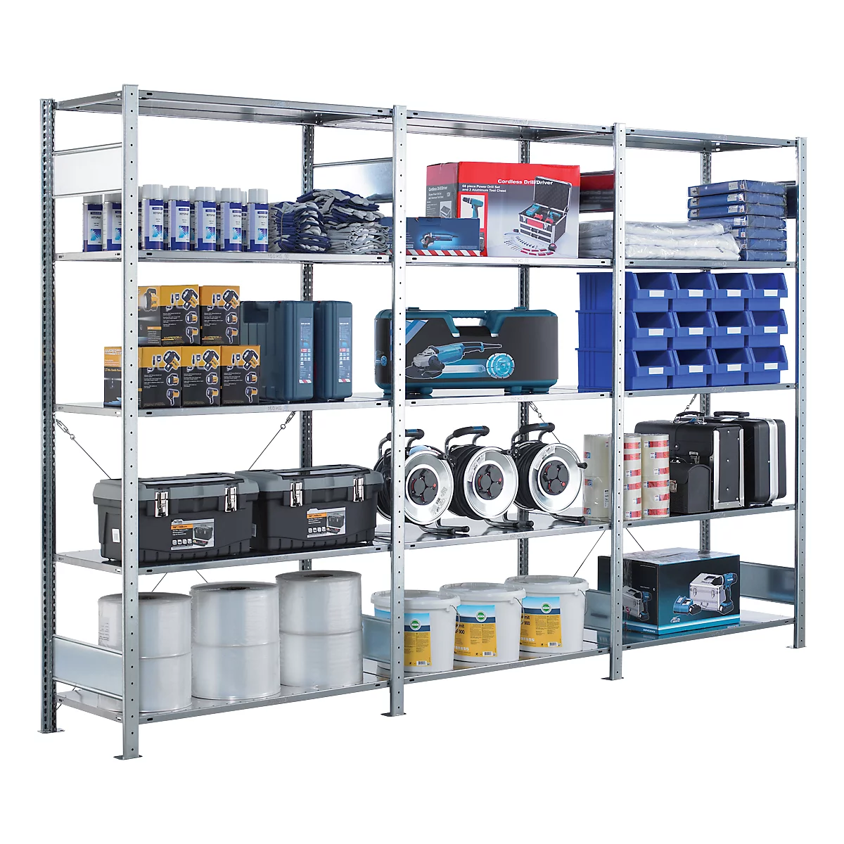 Rayonnage à emboîter MULTIplus150 Express - module de base - l. 1000 x P 300 x H 2000 mm - 5 étagères - capacité de charge par étagère 150 kg - acier - galvanisé