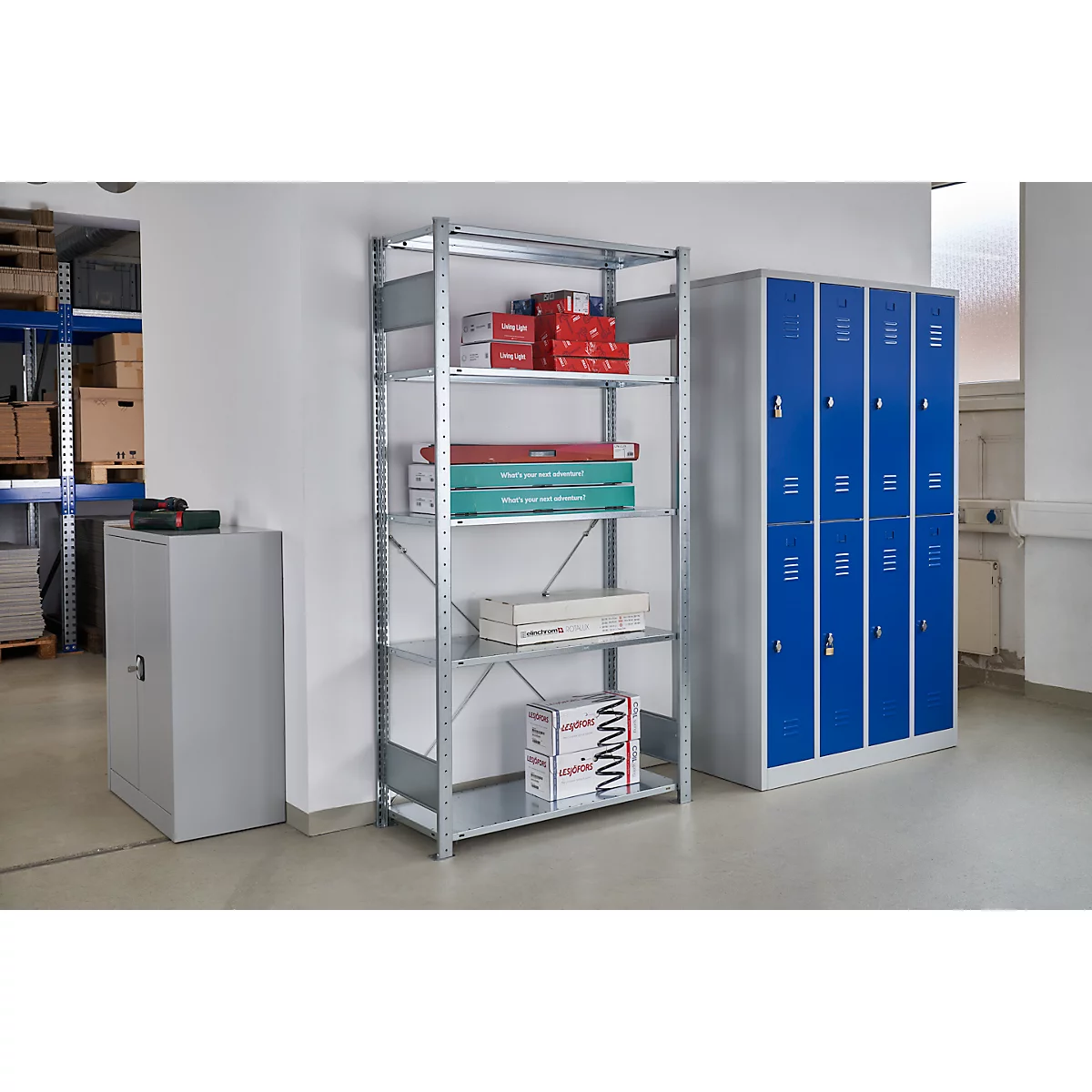 Rayonnage à emboîter MULTIplus150 Express - module de base - l. 1000 x P 300 x H 2000 mm - 5 étagères - capacité de charge par étagère 150 kg - acier - galvanisé