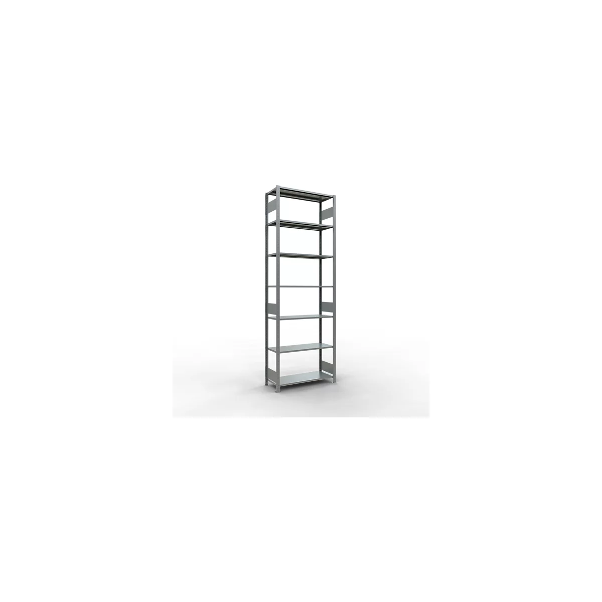 Rayonnage à emboîter MULTIplus150 - utilisable des 2 côtés - module de base - l. 1000 x P 400 x H 3000 mm - 7 étagères - capacité de charge par étagère 150 kg - renforcé par des traverses de longueur - acier - galvanisé
