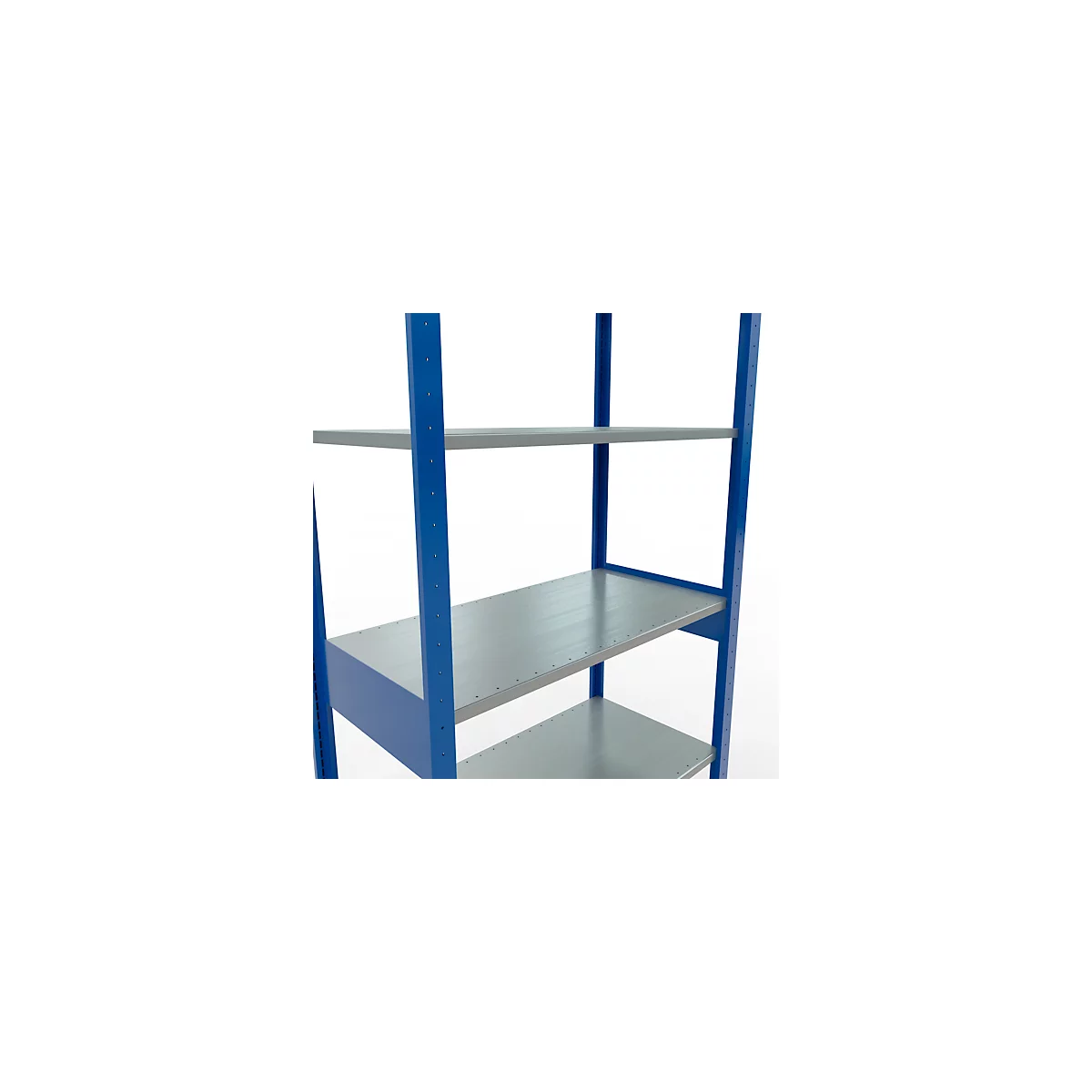 Rayonnage à emboîter MULTIplus150 - utilisable des 2 côtés - module de base - l. 1000 x P 500 x H 2500 mm - 6 étagères - capacité de charge par étagère 150 kg - renforcé par des traverses de longueur - acier - bleu gentiane RAL 5010