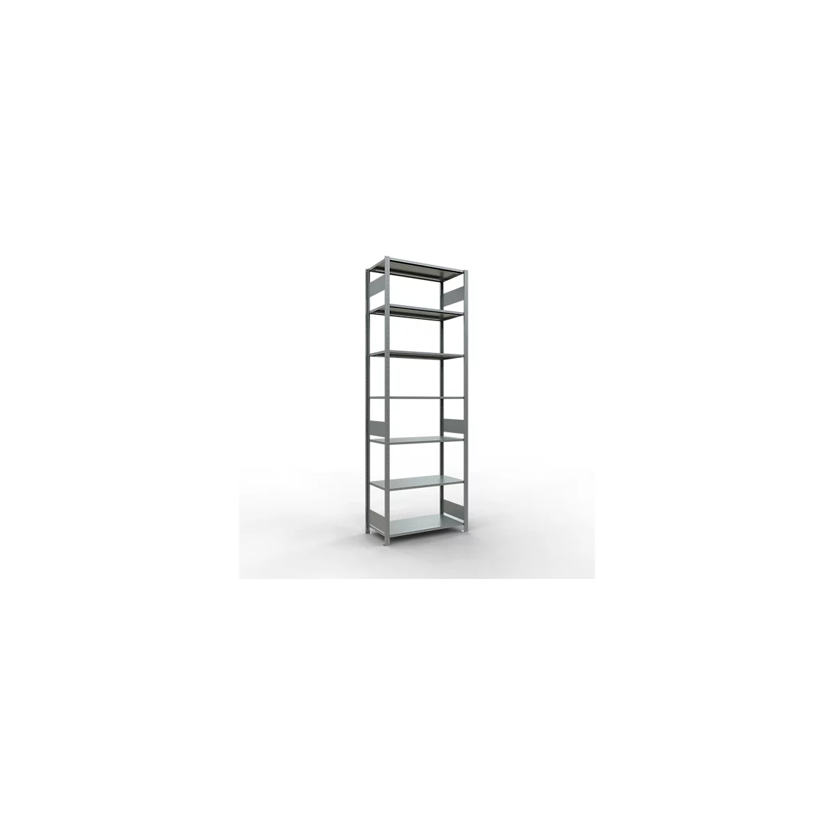Rayonnage à emboîter MULTIplus150 - utilisable des 2 côtés - module de base - l. 1000 x P 500 x H 3000 mm - 7 étagères - capacité de charge par étagère 150 kg - renforcé par des traverses de longueur - acier - galvanisé