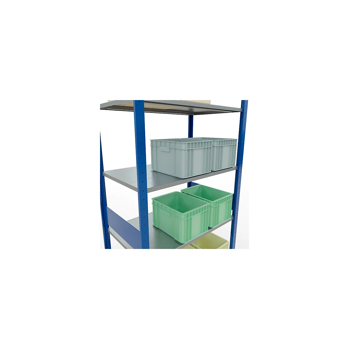 Rayonnage à emboîter MULTIplus150 - utilisable des 2 côtés - module de base - l. 1000 x P 600 x H 2500 mm - 6 étagères - capacité de charge par étagère 150 kg - renforcé par des traverses de longueur - acier - bleu gentiane RAL 5010