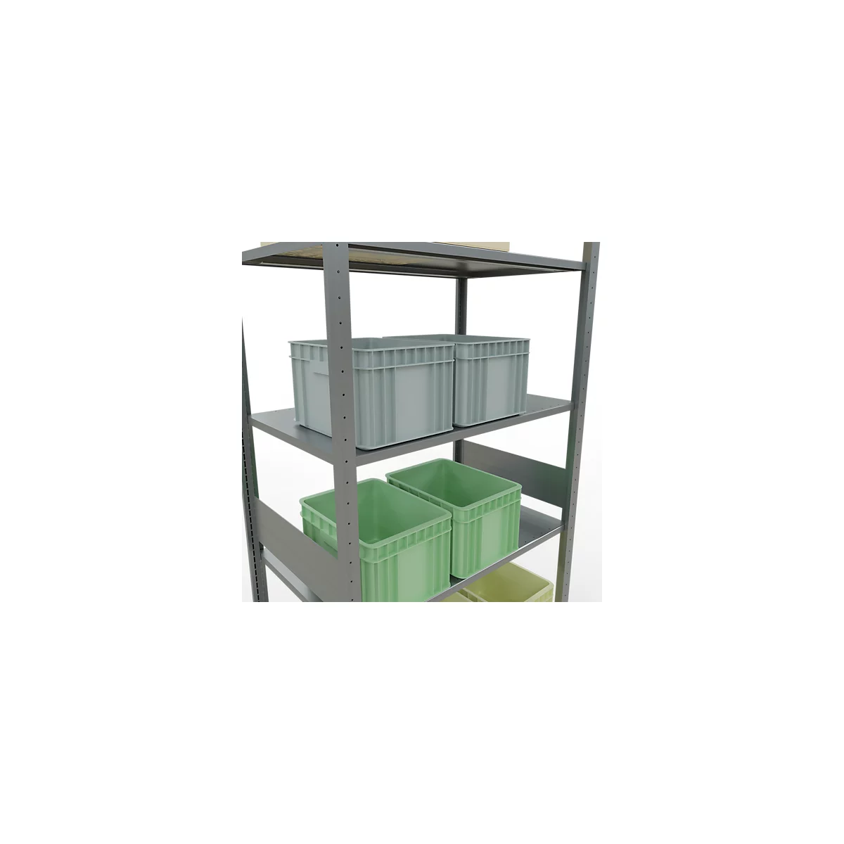 Rayonnage à emboîter MULTIplus150 - utilisable des 2 côtés - module de base - l. 1000 x P 600 x H 3000 mm - 7 étagères - capacité de charge par étagère 150 kg - renforcé par des traverses de longueur - acier - galvanisé