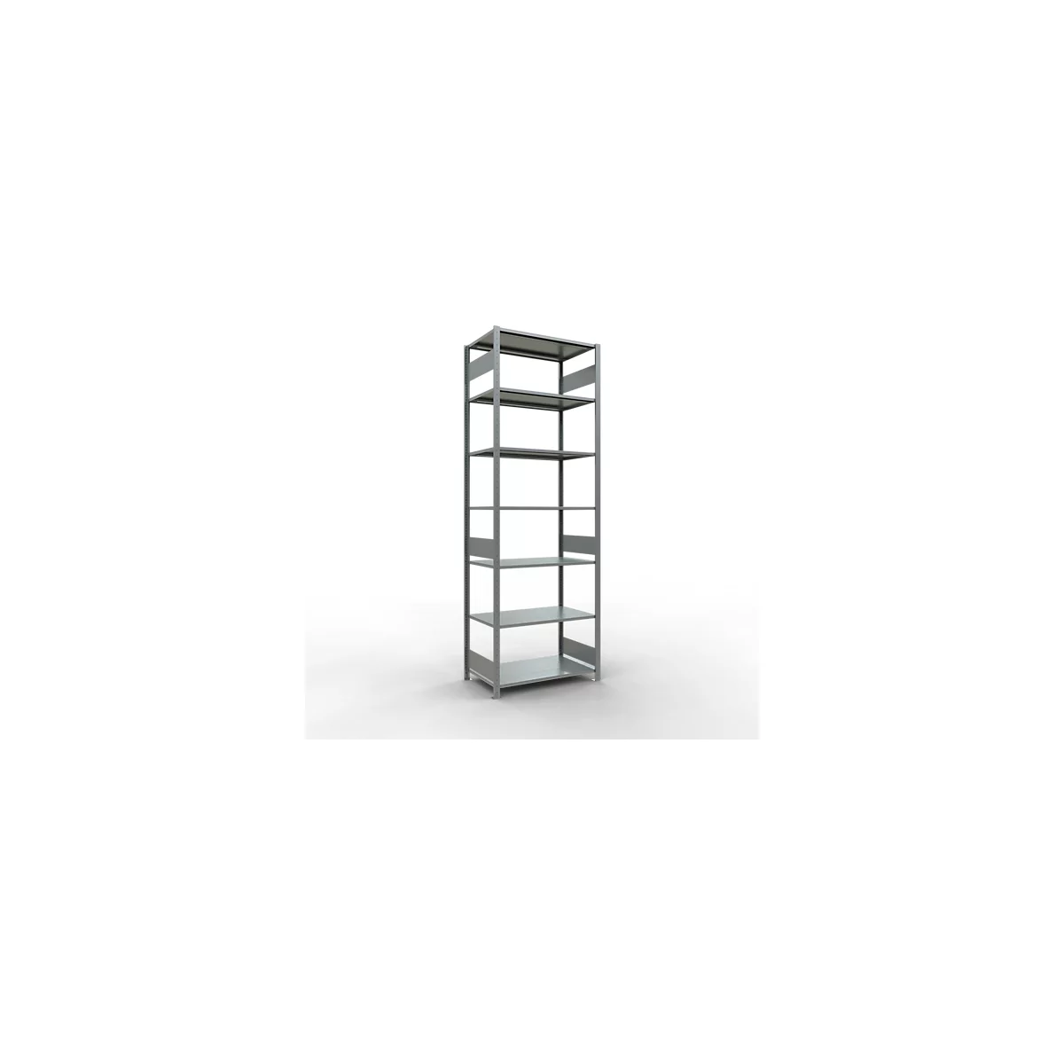 Rayonnage à emboîter MULTIplus150 - utilisable des 2 côtés - module de base - l. 1000 x P 600 x H 3000 mm - 7 étagères - capacité de charge par étagère 150 kg - renforcé par des traverses de longueur - acier - galvanisé