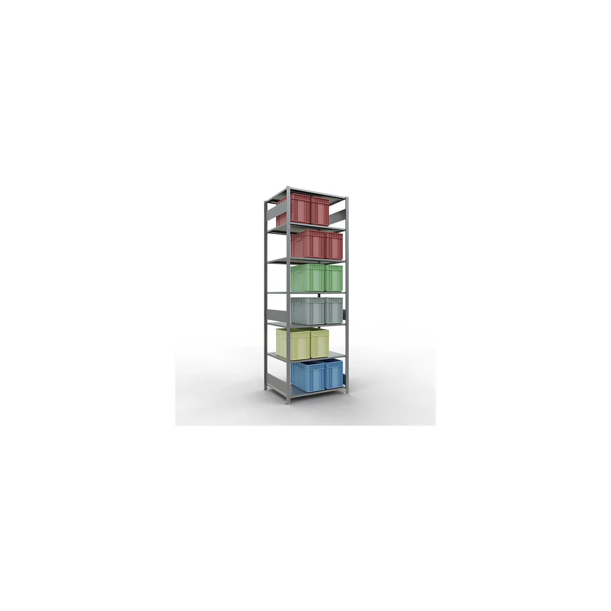 Rayonnage à emboîter MULTIplus150 - utilisable des 2 côtés - module de base - l. 1000 x P 800 x H 3000 mm - 7 étagères - capacité de charge par étagère 150 kg - renforcé par des traverses de longueur - acier - galvanisé