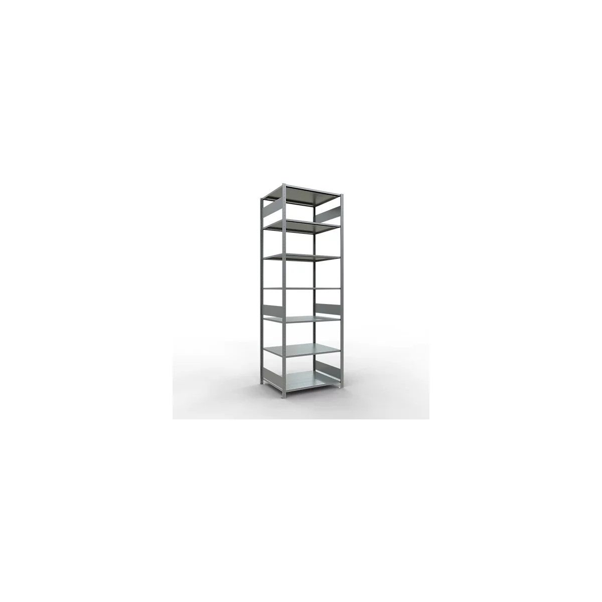 Rayonnage à emboîter MULTIplus150 - utilisable des 2 côtés - module de base - l. 1000 x P 800 x H 3000 mm - 7 étagères - capacité de charge par étagère 150 kg - renforcé par des traverses de longueur - acier - galvanisé