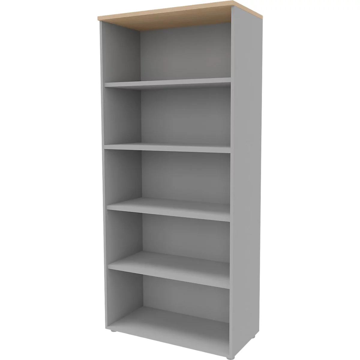 Rayonnage ARLON OFFICE, 5 hauteurs de classeurs, 4 tablettes variables, L 900 x P 450 x H 2000 mm, décor chêne/alu
