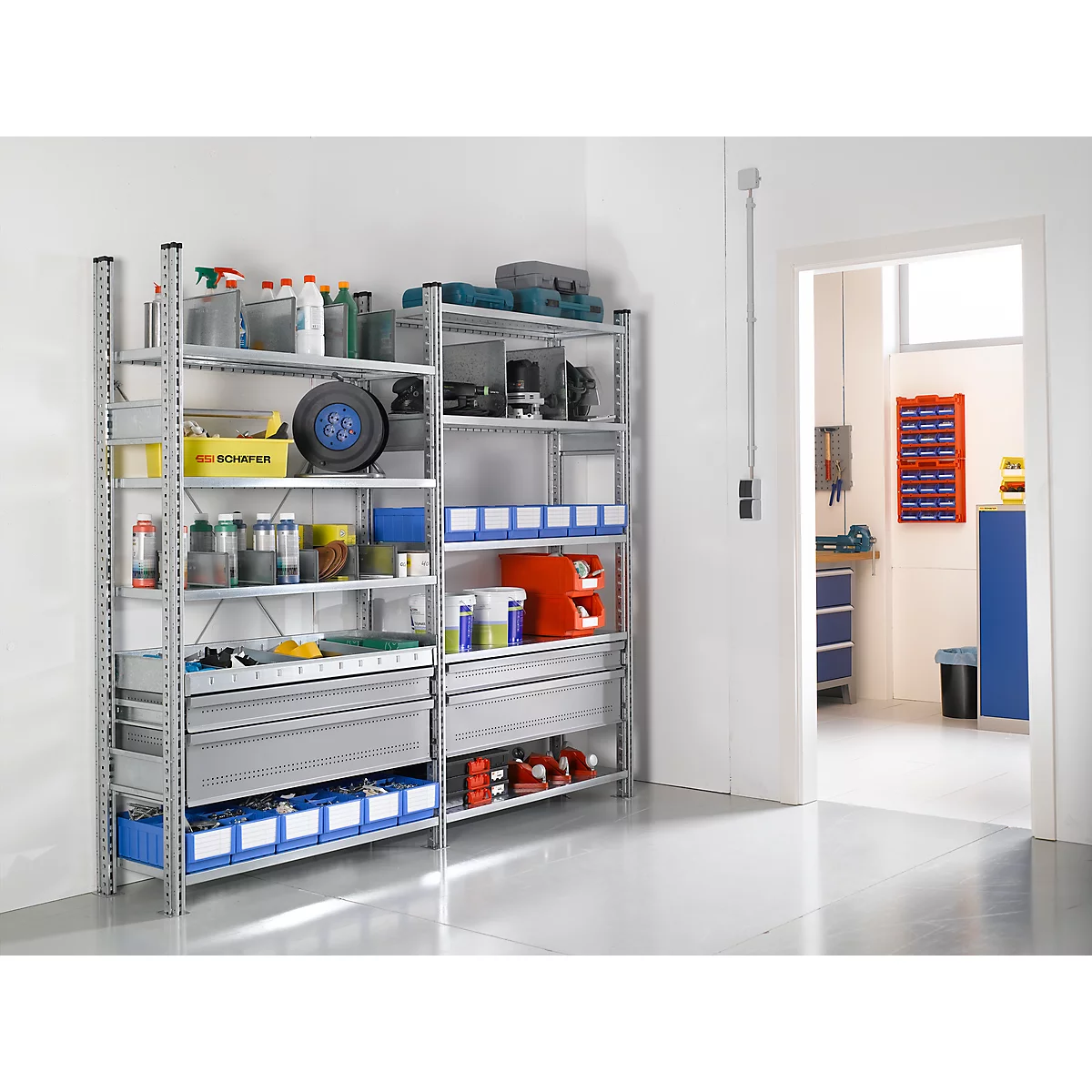 Rayonnage de base R 3000, 6 tablettes, l. 1055 mm x P 300 mm, étagères galvanisées