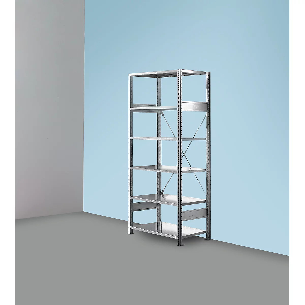 Rayonnage de base R 3000, 6 tablettes, l. 1055 mm x P 600 mm, étagères galvanisées