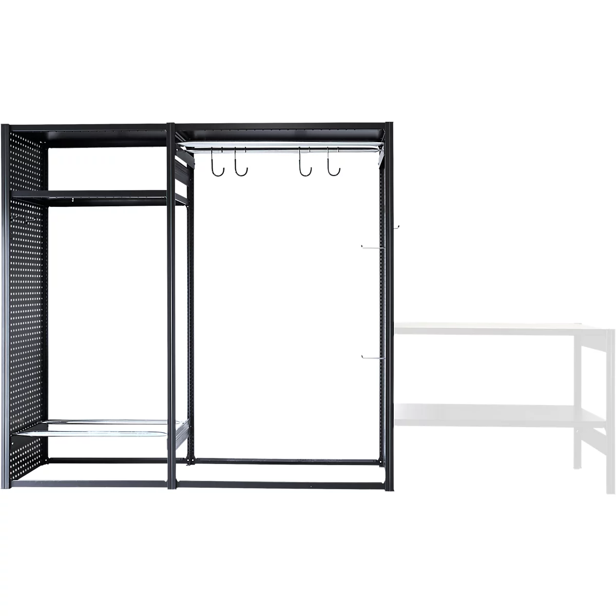 Rayonnage de loisirs/multi-rayonnage emboîtable ORDO Flex, multifonctionnel, 3 tablettes, sans établi, charge admissible par élément 500 kg, L 2370 x P 635 x 2200 mm, noir profond RAL 9005