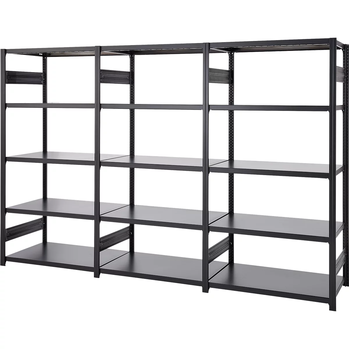 Rayonnage emboîtable ORDO Business - acier - 1 élément de base + 2 éléments d'extension – modulaire – charge admissible 1200 kg - l. 2330 x P 435 x H 2000 mm - avec 15 tablettes – noir profond RAL 9005