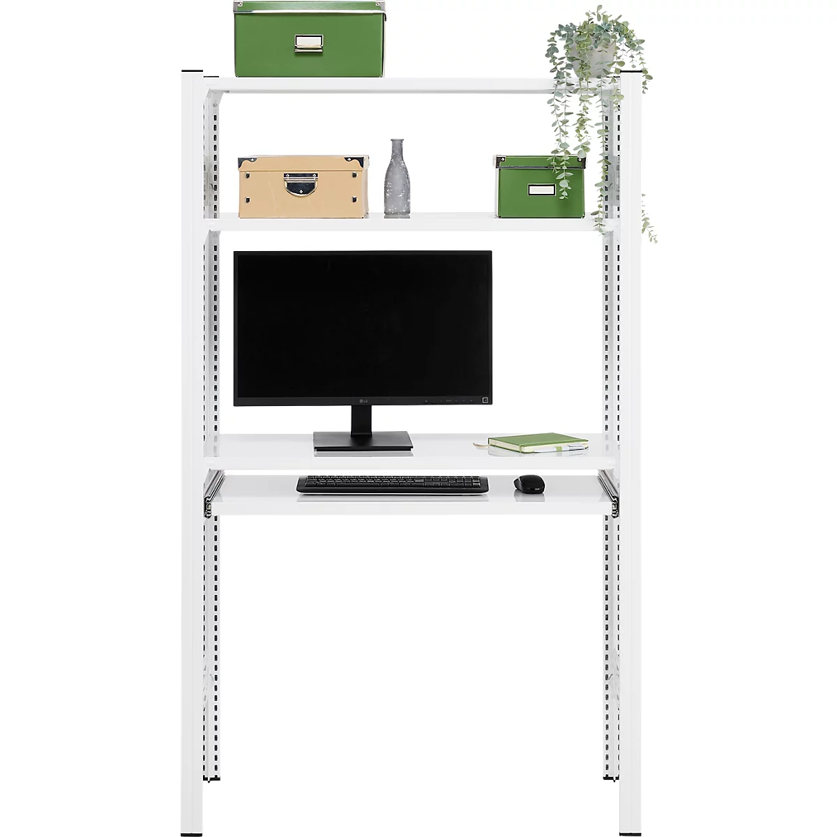 Rayonnage emboîtable ORDO Home, rayonnage de base, 3 tablettes, multifonctionnel, mobile, L 1060 x P 435 x H 1750 mm, blanc trafic RAL 9016