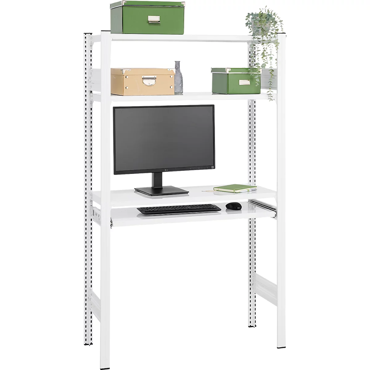 Rayonnage emboîtable ORDO Home, rayonnage de base, 3 tablettes, multifonctionnel, mobile, L 1060 x P 435 x H 1750 mm, blanc trafic RAL 9016