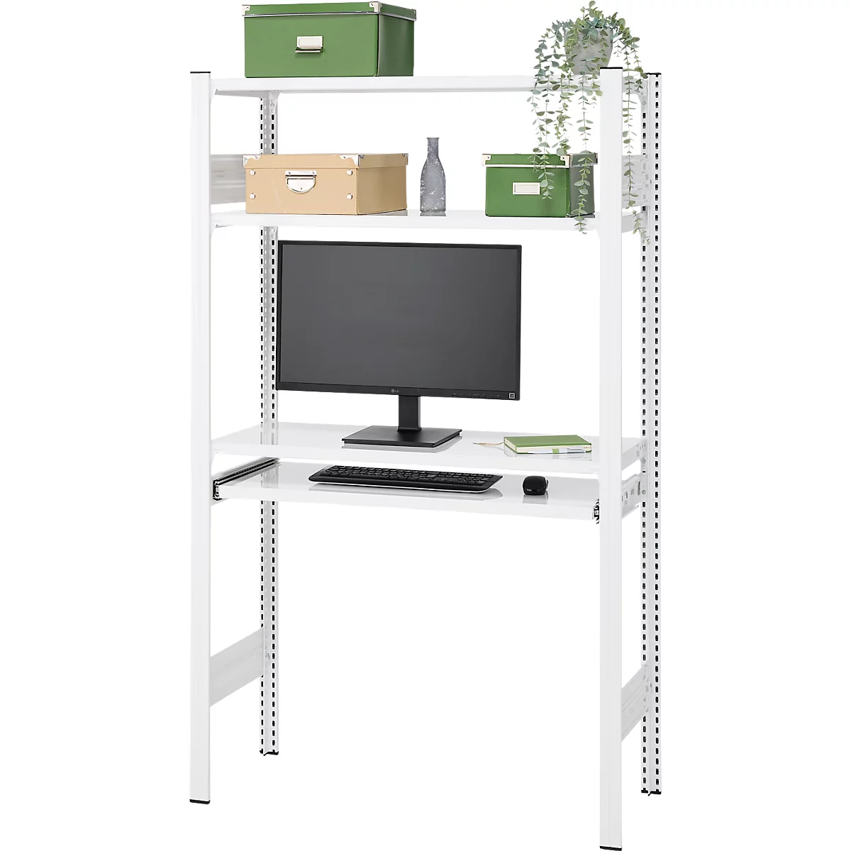 Rayonnage emboîtable ORDO Home, rayonnage de base, 3 tablettes, multifonctionnel, mobile, L 1060 x P 435 x H 1750 mm, blanc trafic RAL 9016