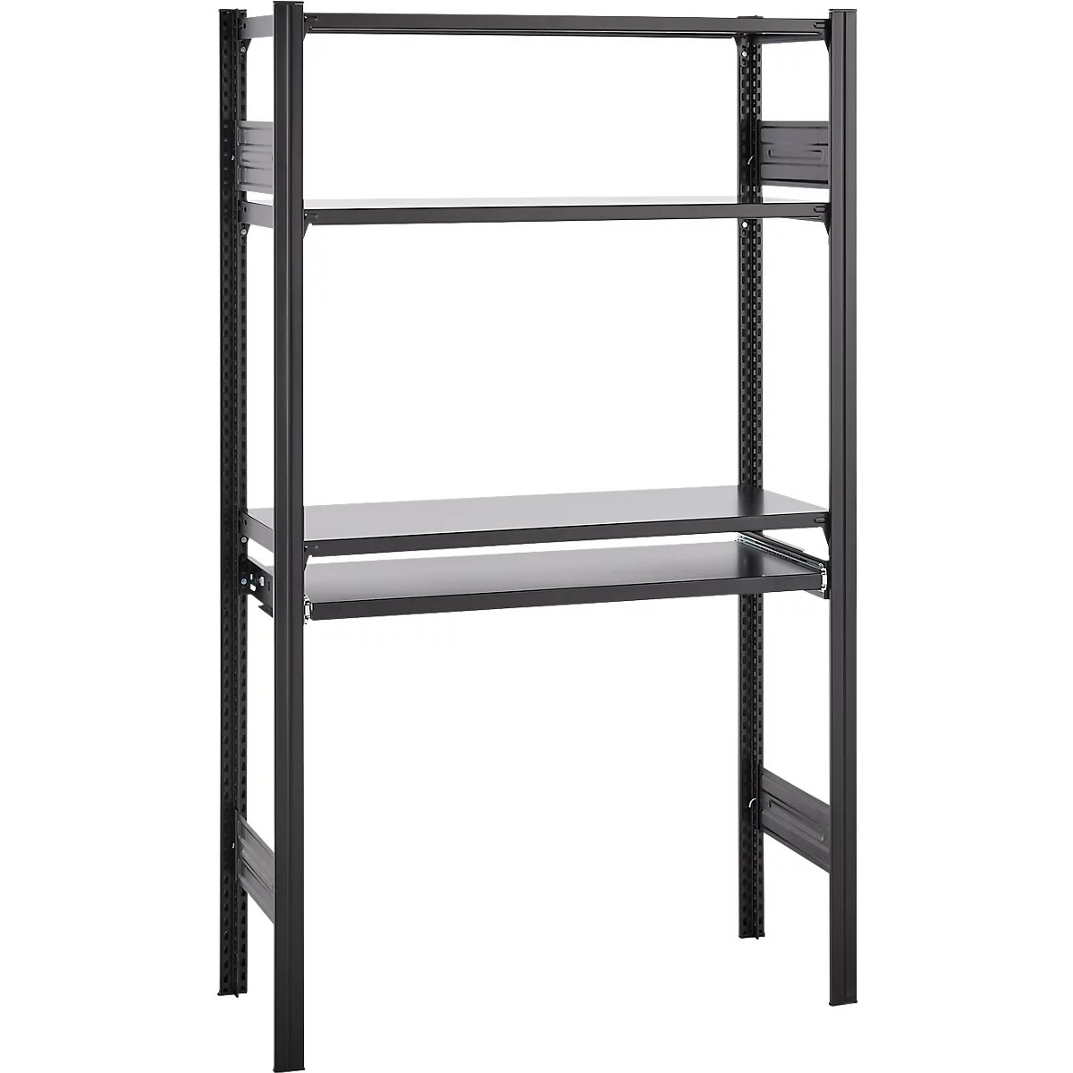 Rayonnage emboîtable ORDO Home, rayonnage de base, 3 tablettes, multifonctionnel, mobile, L 1060 x P 435 x H 1750 mm, noir profond mat RAL 9005