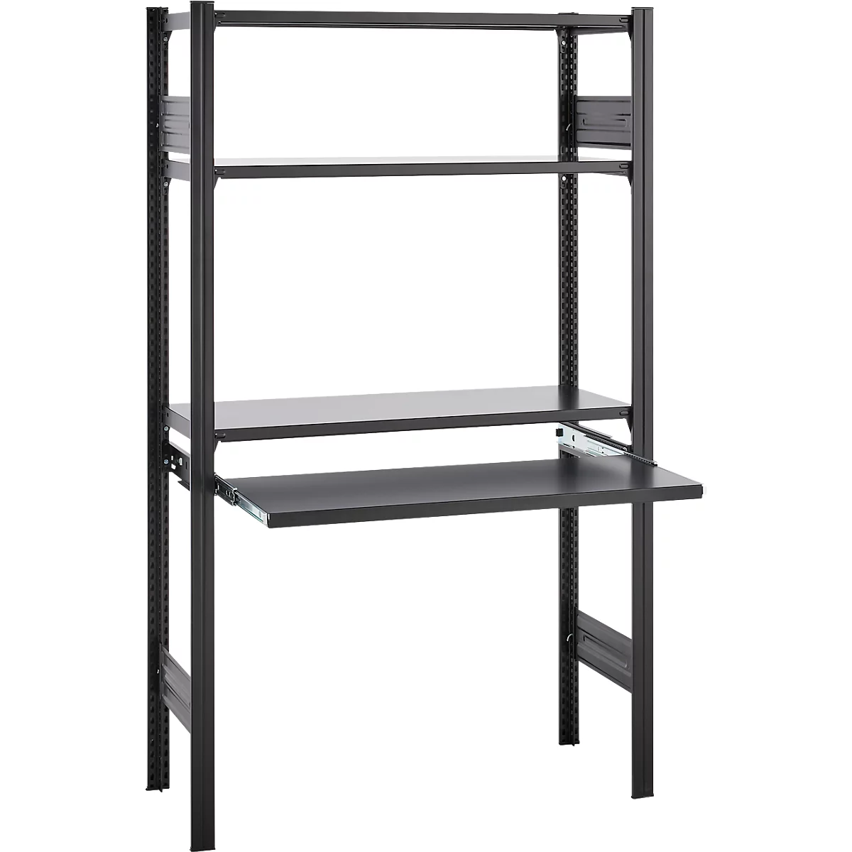 Rayonnage emboîtable ORDO Home, rayonnage de base, 3 tablettes, multifonctionnel, mobile, L 1060 x P 435 x H 1750 mm, noir profond mat RAL 9005