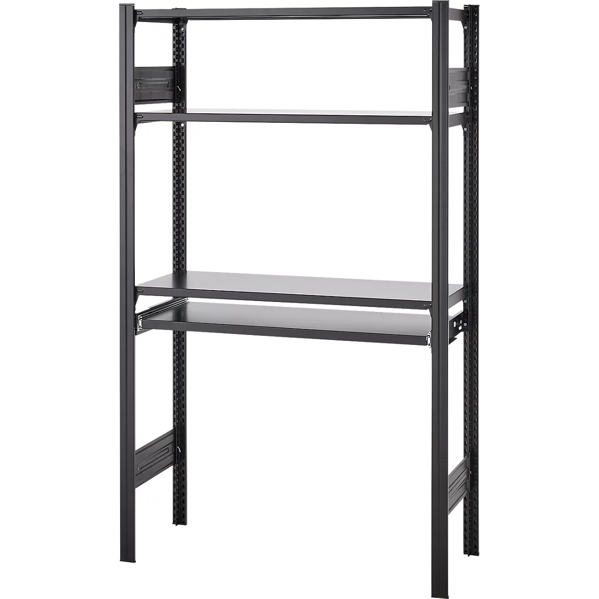 Rayonnage emboîtable ORDO Home, rayonnage de base, 3 tablettes, multifonctionnel, mobile, L 1060 x P 435 x H 1750 mm, noir profond mat RAL 9005