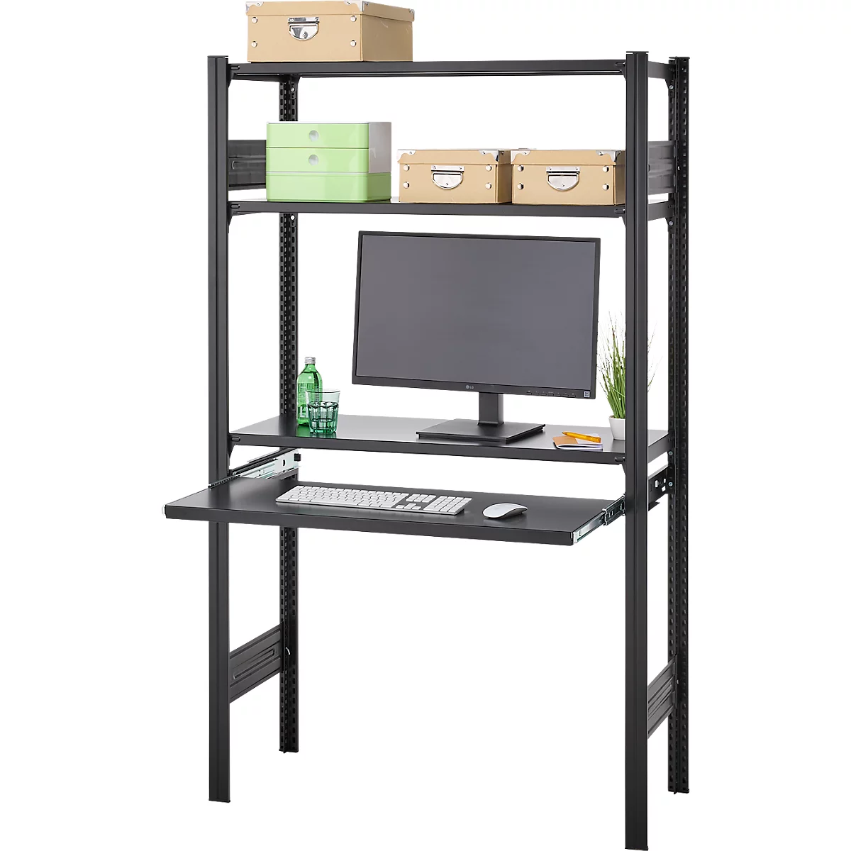 Rayonnage emboîtable ORDO Home, rayonnage de base, 3 tablettes, multifonctionnel, mobile, L 1060 x P 435 x H 1750 mm, noir profond mat RAL 9005