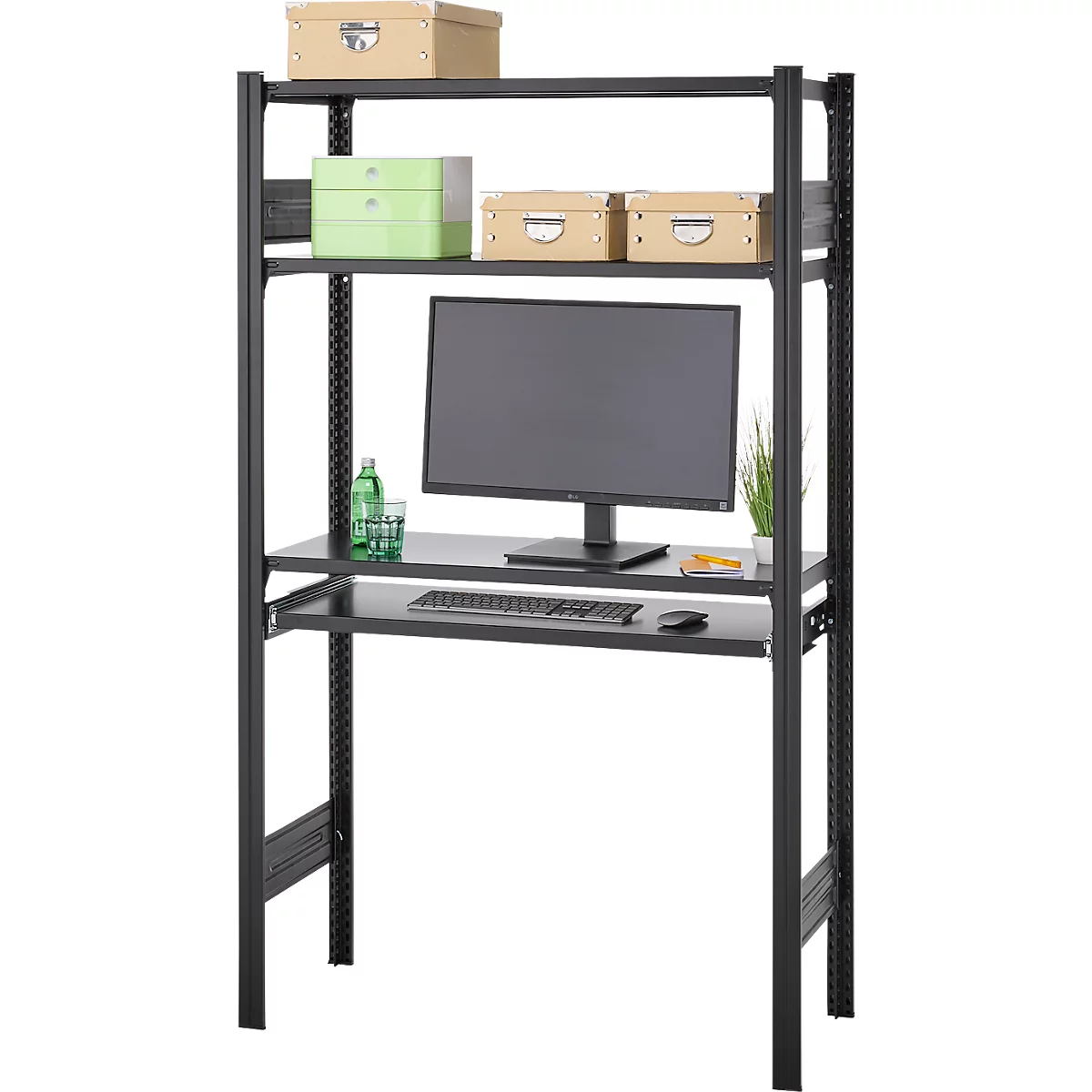 Rayonnage emboîtable ORDO Home, rayonnage de base, 3 tablettes, multifonctionnel, mobile, L 1060 x P 435 x H 1750 mm, noir profond mat RAL 9005