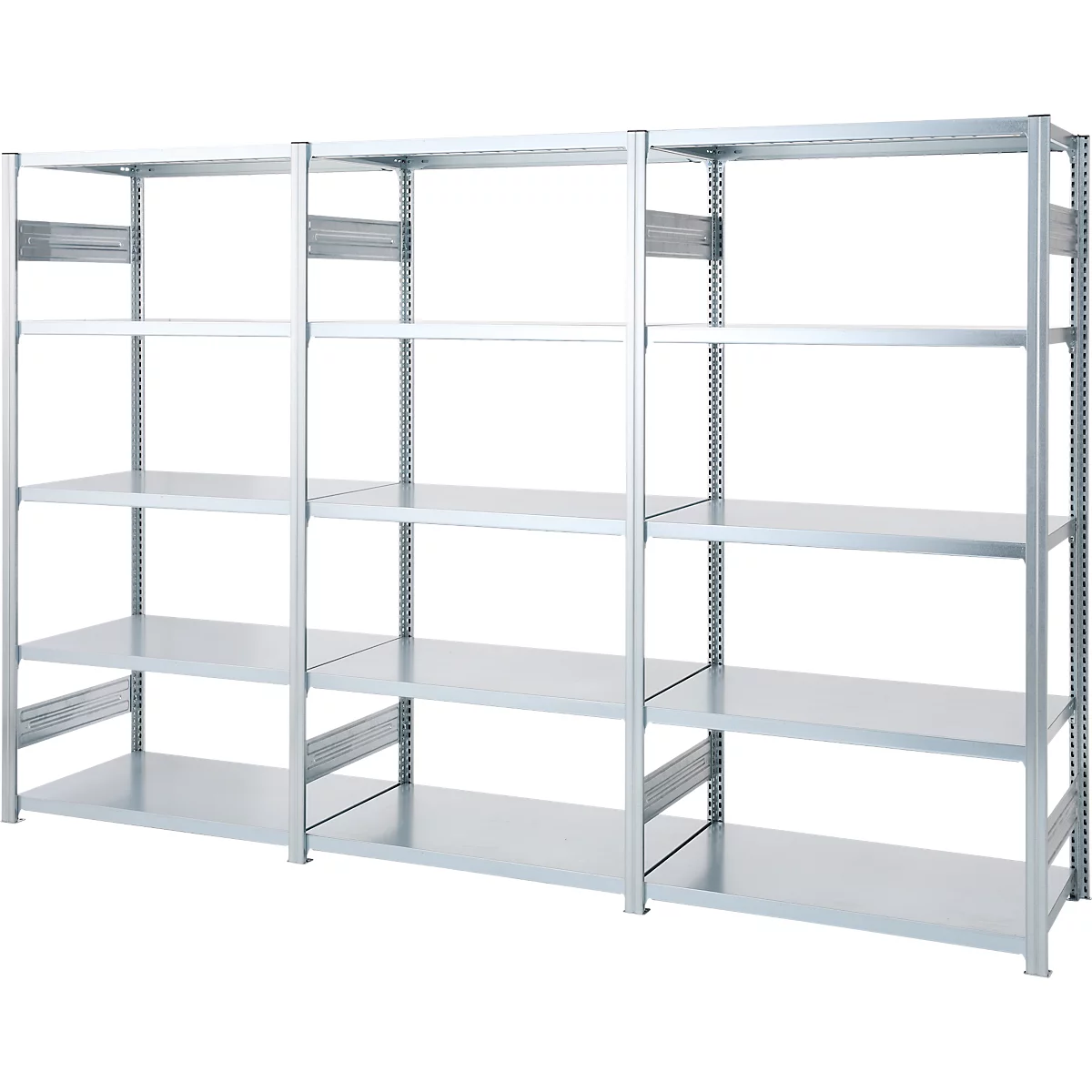 Rayonnage emboîtable ORDO Industry - acier - 1 élément de base + 2 éléments d'extension – modulaire – charge admissible 1200 kg - l. 2330 x P 635 x H 2000 mm - avec 15 tablettes – galvanisé