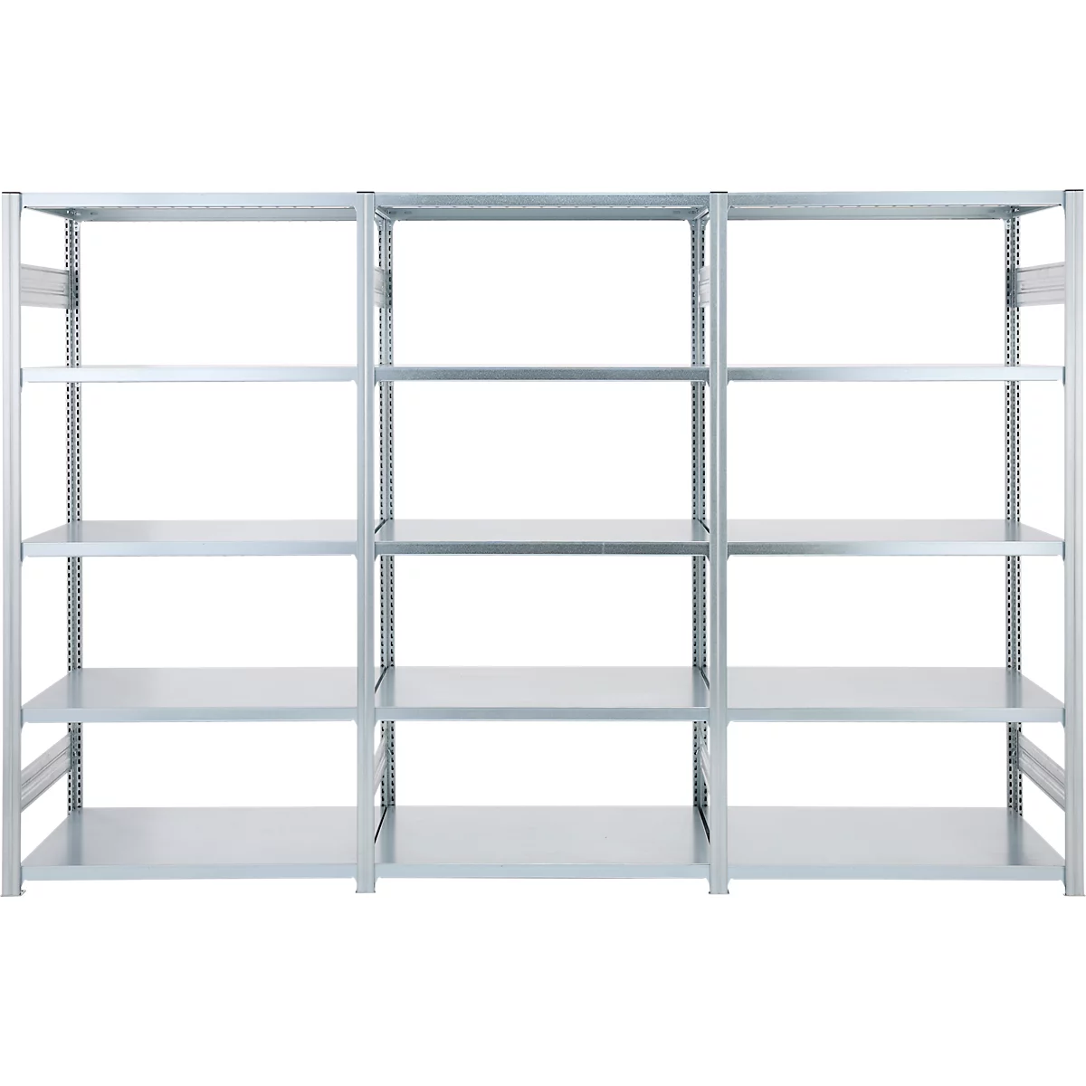 Rayonnage emboîtable ORDO Industry - acier - 1 élément de base + 2 éléments d'extension – modulaire – charge admissible 1200 kg - l. 2330 x P 635 x H 2000 mm - avec 15 tablettes – galvanisé