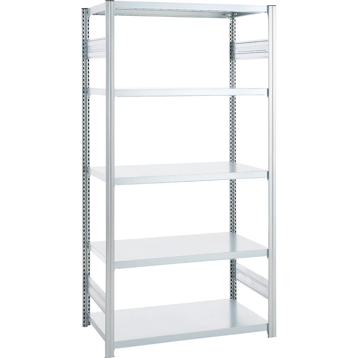 Rayonnage emboîtable ORDO Industry, élément de base, modulaire, 5 tablettes, charge admissible par tablette 140 kg, charge admissible par élément 1200 kg, L 1060 x P 435 x H 2000 mm, acier galvanisé