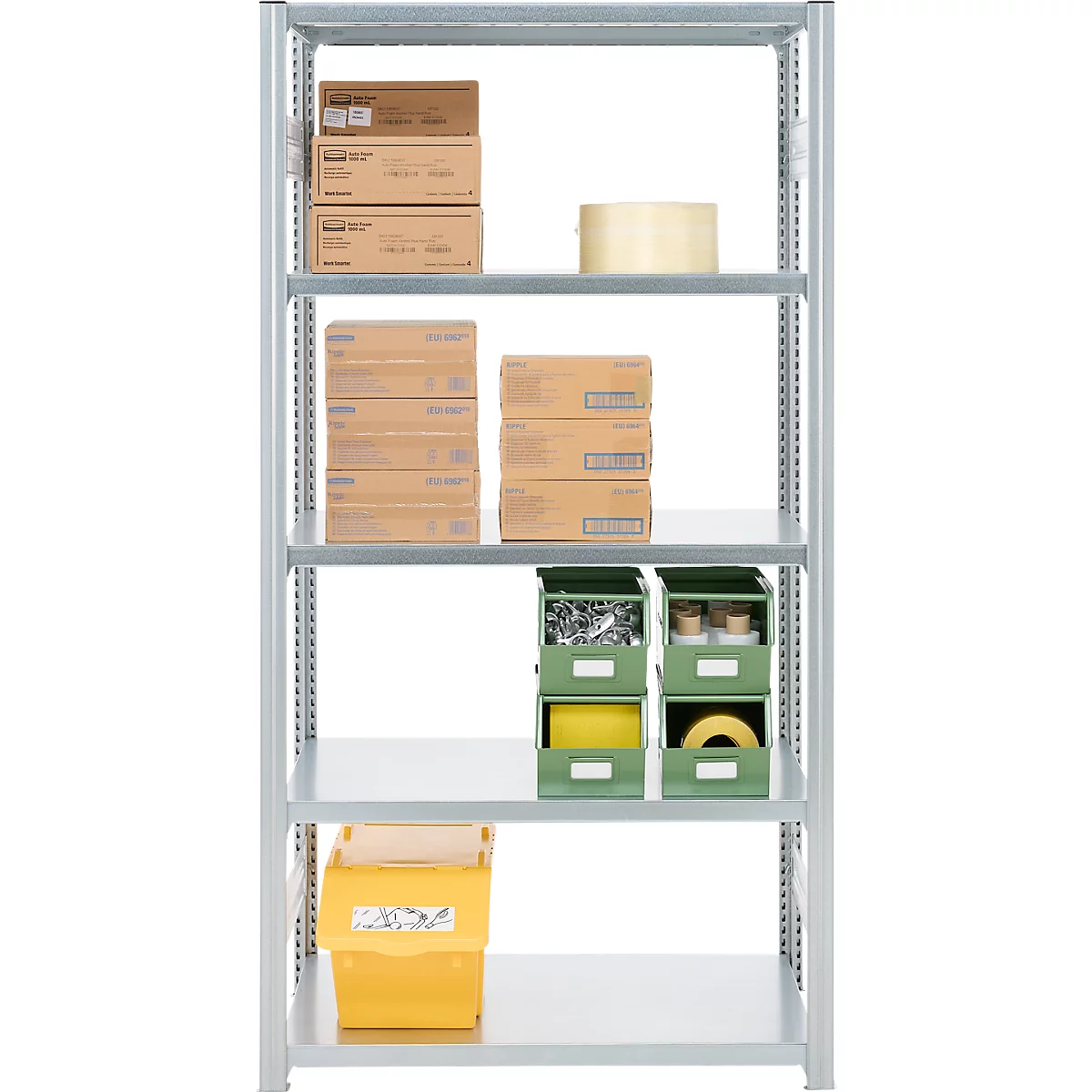 Rayonnage emboîtable ORDO Industry, élément de base, modulaire, 5 tablettes, charge admissible par tablette 140 kg, charge admissible par élément 1200 kg, L 1060 x P 435 x H 2000 mm, acier galvanisé