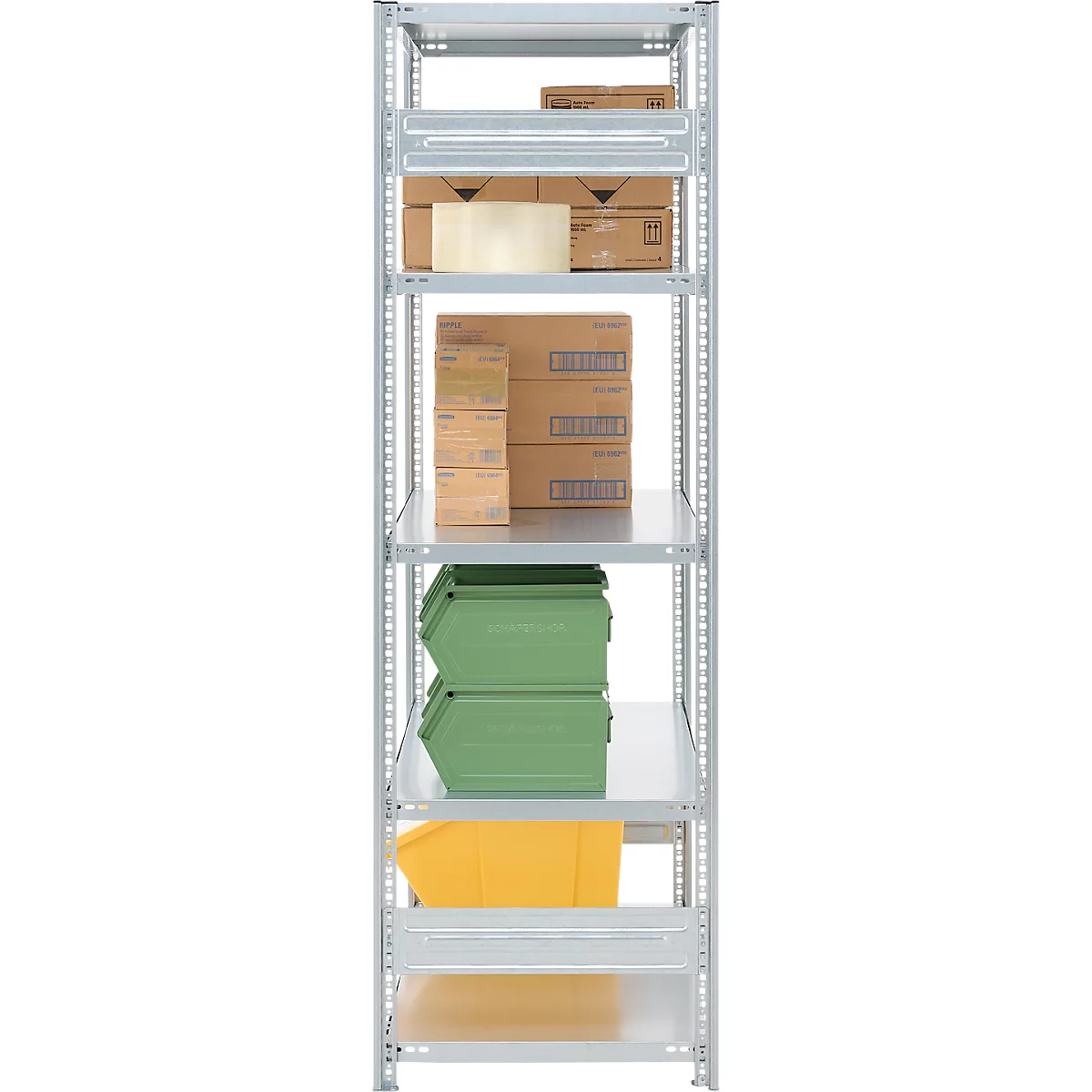Rayonnage emboîtable ORDO Industry, élément de base, modulaire, 5 tablettes, charge admissible par tablette 140 kg, charge admissible par élément 1200 kg, L 1060 x P 435 x H 2000 mm, acier galvanisé