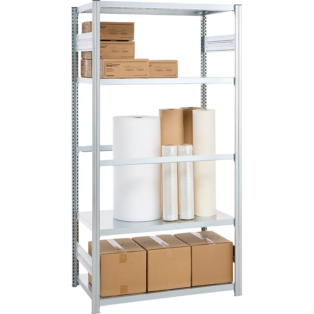 Rayonnage emboîtable ORDO Industry, élément de base, modulaire, 5 tablettes, charge admissible par tablette 140 kg, charge admissible par élément 1200 kg, L 1060 x P 435 x H 2000 mm, acier galvanisé