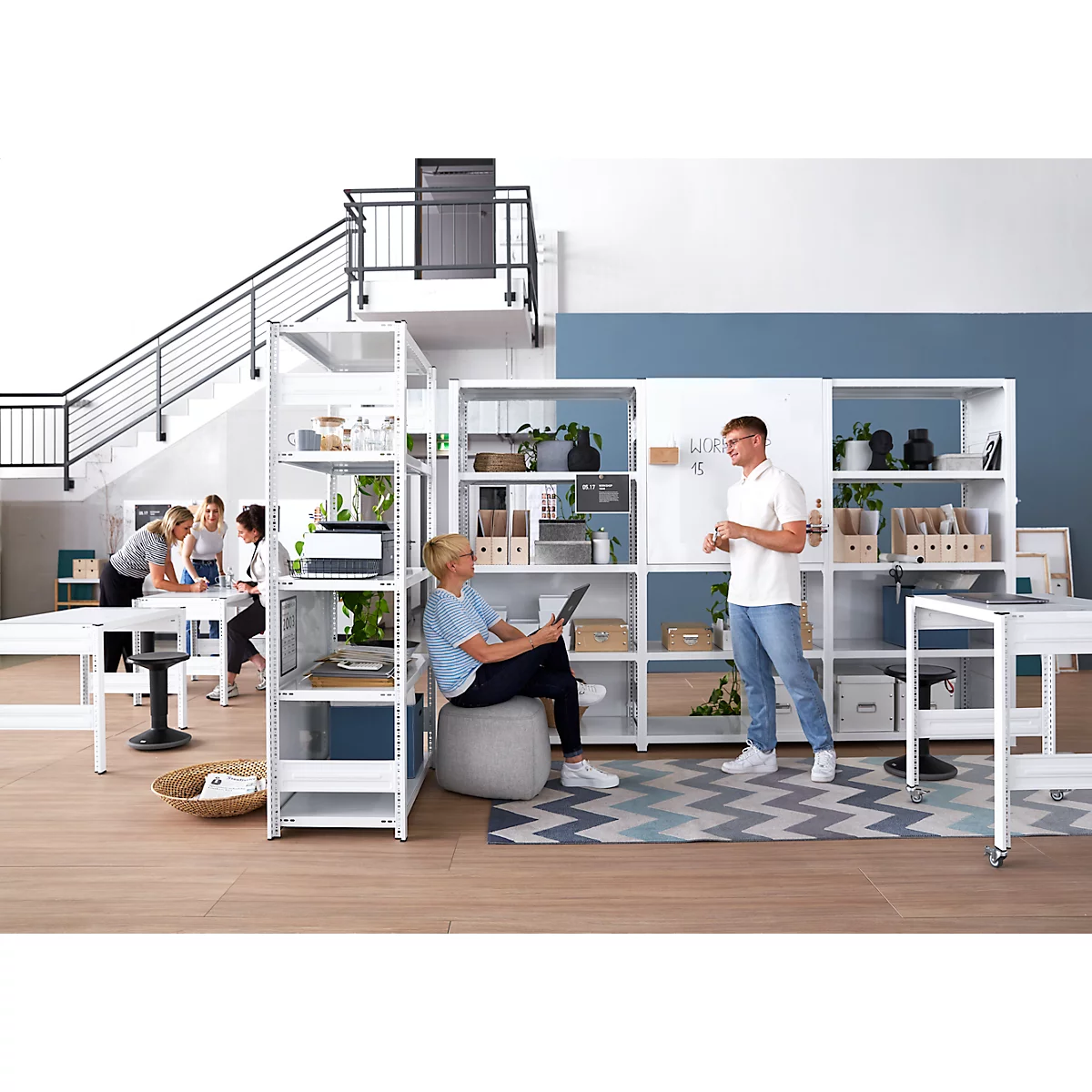 Rayonnage emboîtable ORDO Professional - acier - 1 élément de base + 2 éléments d'extension – modulaire – charge admissible 1200 kg - l. 2330 x P 435 x H 2000 mm - avec 15 tablettes – blanc signalisation RAL 9016