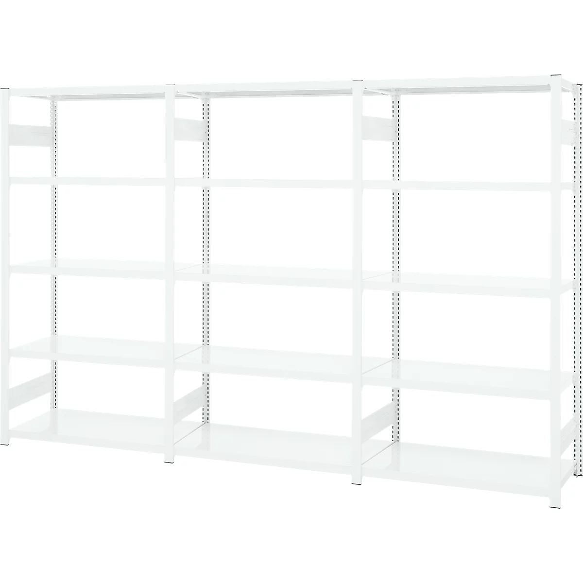 Rayonnage emboîtable ORDO Professional - acier - 1 élément de base + 2 éléments d'extension – modulaire – charge admissible 1200 kg - l. 2330 x P 435 x H 2000 mm - avec 15 tablettes – blanc signalisation RAL 9016