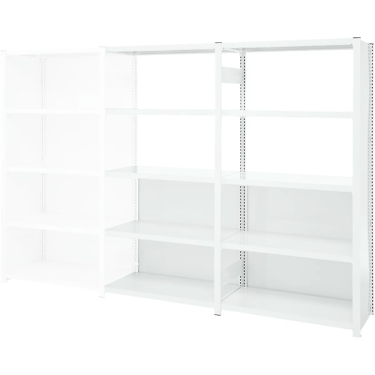 Rayonnage emboîtable ORDO Professional, rayonnage annexe, modulaire, 5 tablettes, charge admissible par tablette 140 kg, charge admissible par élément 1200 kg, L 1010 x P 435 x H 2000 mm, acier, blanc trafic RAL 9016