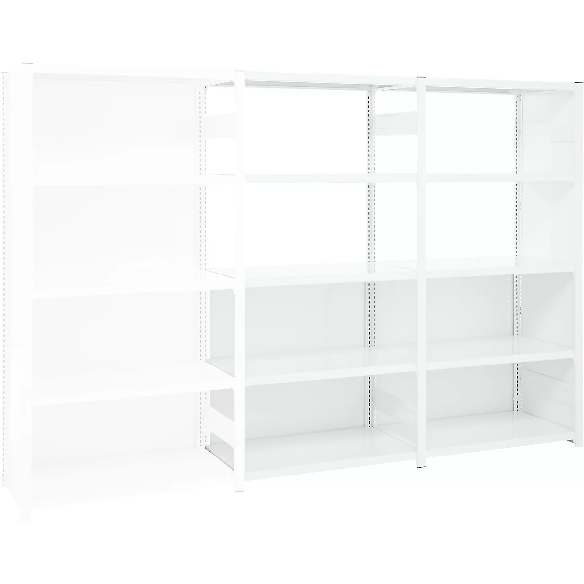 Rayonnage emboîtable ORDO Professional, rayonnage annexe, modulaire, 5 tablettes, charge admissible par tablette 140 kg, charge admissible par élément 1200 kg, L 1010 x P 535 x H 2000 mm, acier, blanc trafic RAL 9016