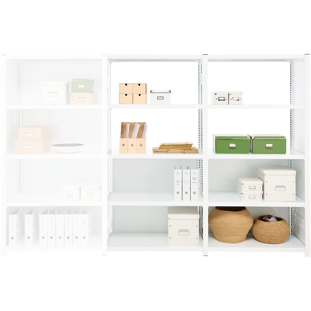 Rayonnage emboîtable ORDO Professional, rayonnage annexe, modulaire, 5 tablettes, charge admissible par tablette 140 kg, charge admissible par élément 1200 kg, L 1010 x P 535 x H 2000 mm, acier, blanc trafic RAL 9016