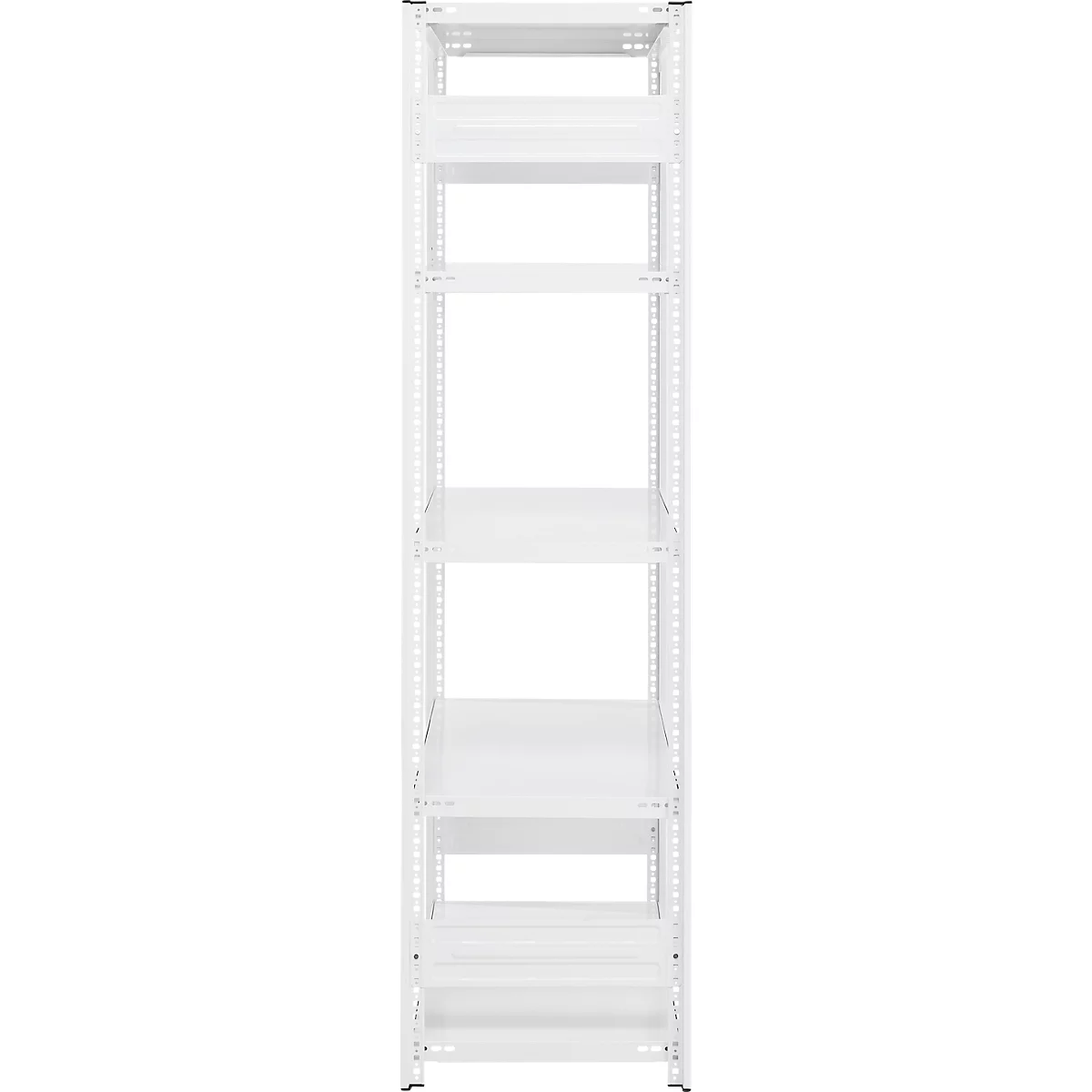 Rayonnage emboîtable ORDO Professional, rayonnage de base, modulaire, 5 tablettes, charge admissible par tablette 140 kg, charge admissible par élément 1200 kg, L 1060 x P 435 x H 2000 mm, acier, blanc trafic RAL 9016