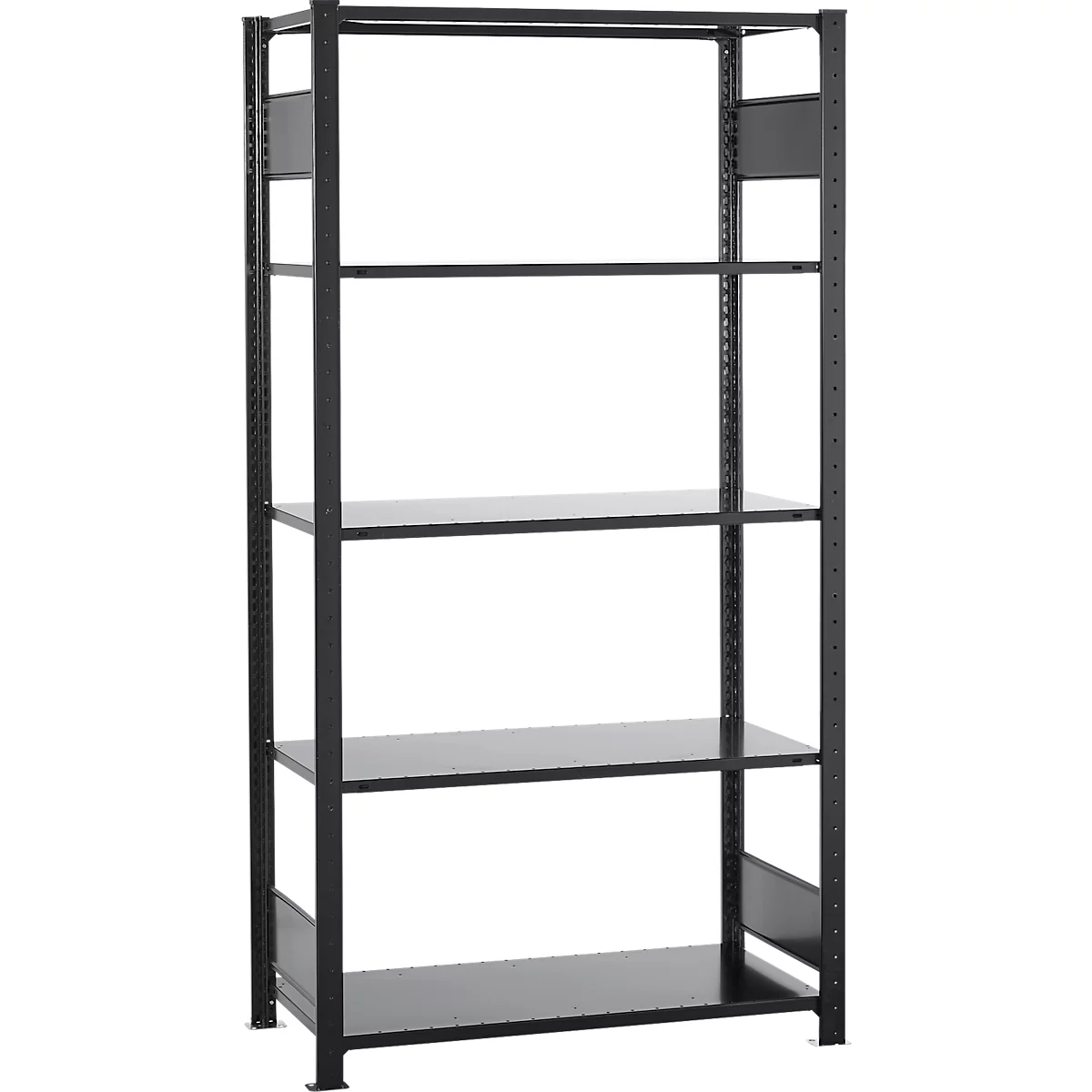 Rayonnage emboîtable Schulte Lagertechnik MULTIplus 150, rayonnage de base avec traverses de longueur, 5 tablettes réglables en hauteur, jusqu'à 1300 kg, L 1000 x P 500 x H 2000 mm acier, noir
