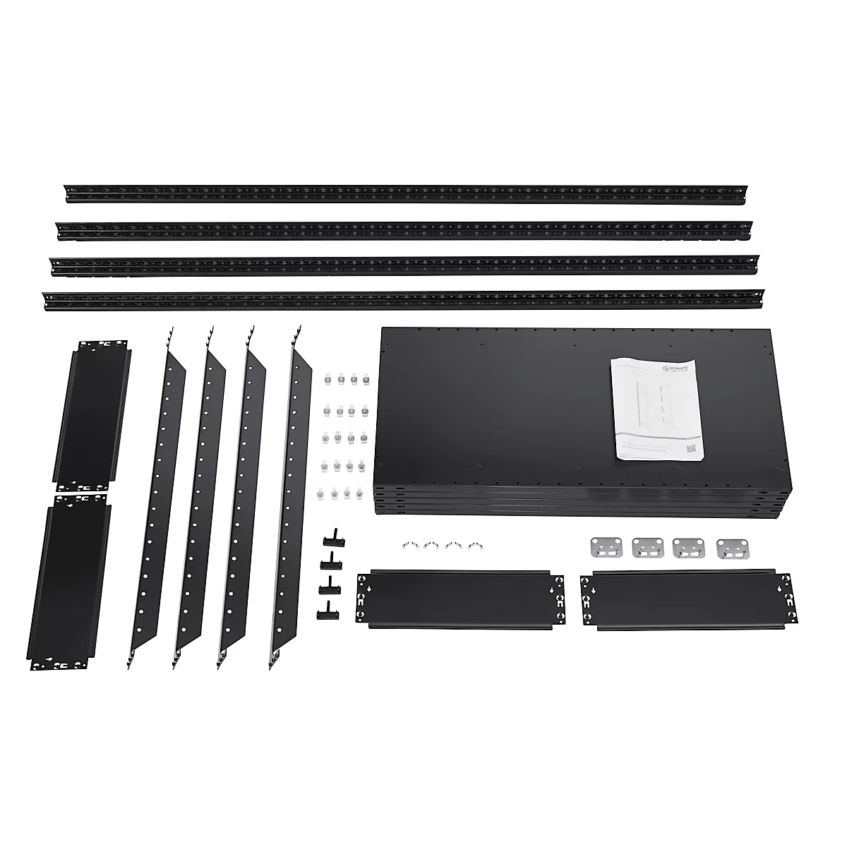 Rayonnage emboîtable Schulte Lagertechnik MULTIplus 150, rayonnage de base avec traverses de longueur, 5 tablettes réglables en hauteur, jusqu'à 1300 kg, L 1000 x P 500 x H 2000 mm acier, noir